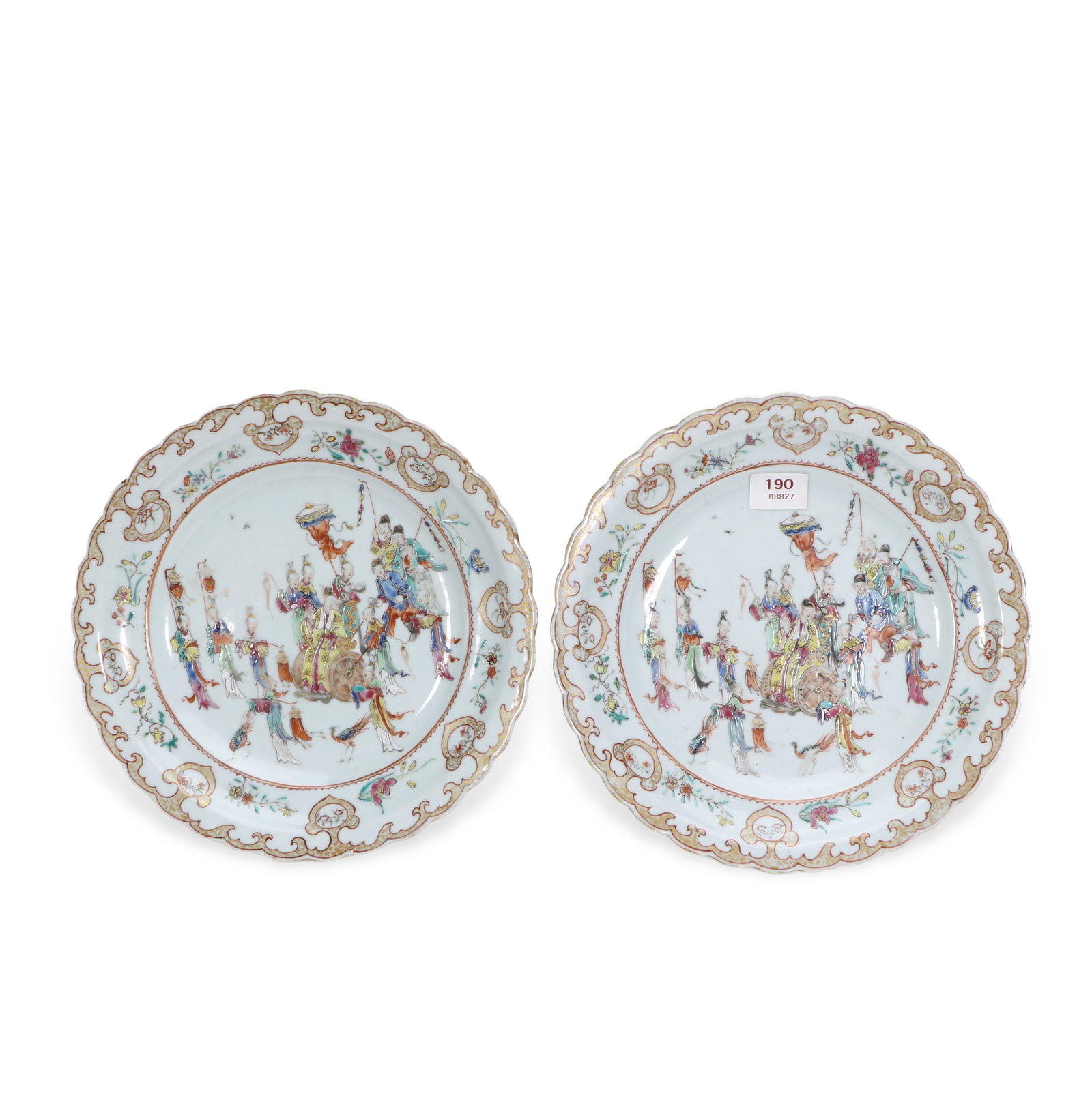 Chinese A pair of pastel figure plates: Height 3cm, Diameter 21cm