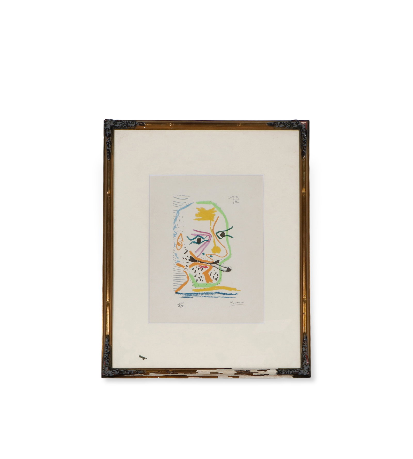 Pablo Picassomarks self-portrait print with a pipe: Frame height 54cm, width 42cm; Core height 30cm, width 23cm
