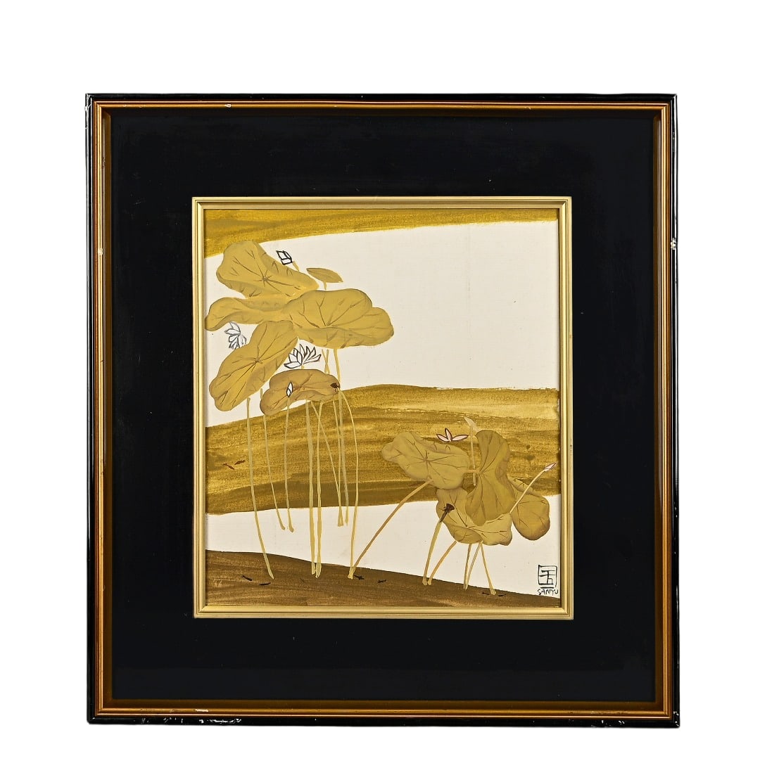 Sanyu marks floral paintings on paper, framed: Painting size: 23*26cm; Frame size: 41*38cm
