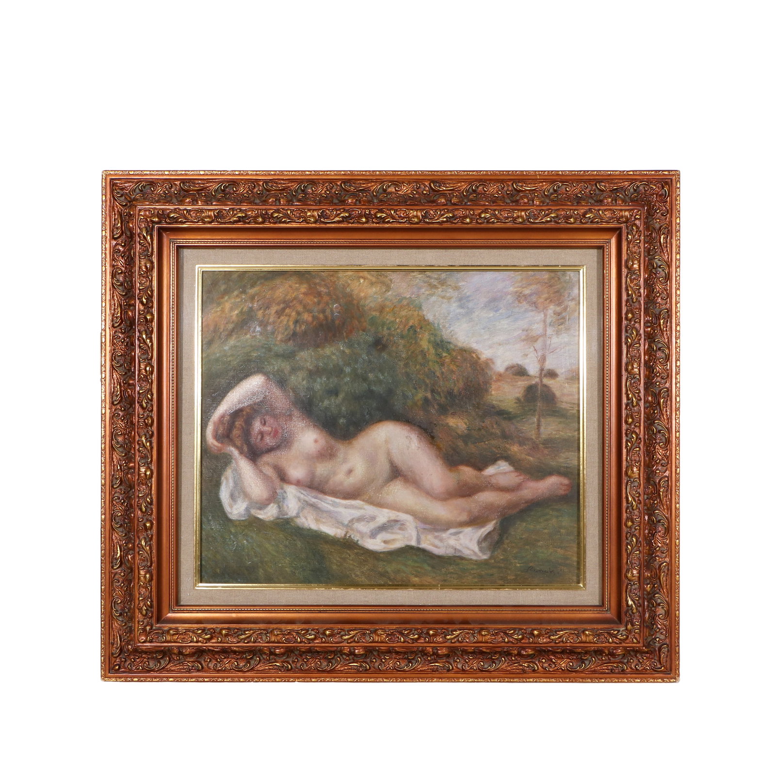 Auguste Renoirmarks oil painting of a leisurely afternoon: Frame height 86cm, width 97cm; Core height 52cm, width 63cm