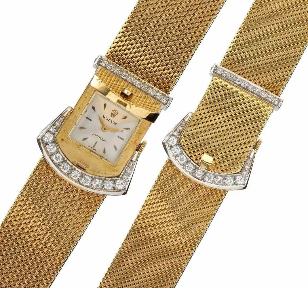 18K gold Rolex diamond ladies watch: Total weight: 61 grams. Length including strap: 17.5 cm.