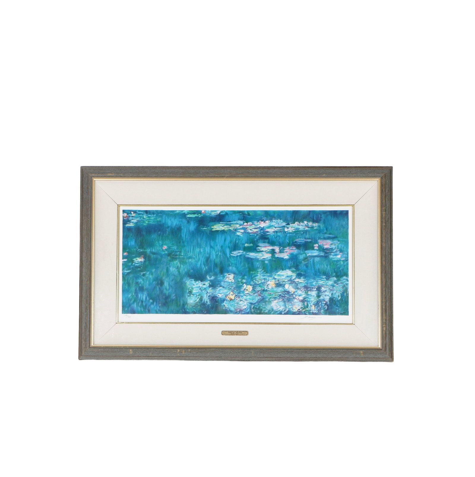 Claude Monet mark Water Lily Prints: Frame height 47cm, width 74cm; Core height 28cm, width 55cm