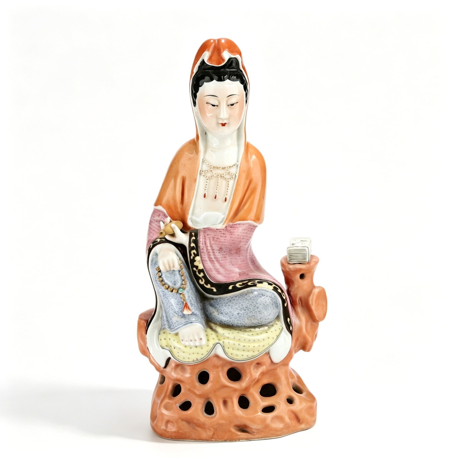 Chinese Qing Dynasty Famille Rose Guanyin Vase: Length 16cm, Height 31cm