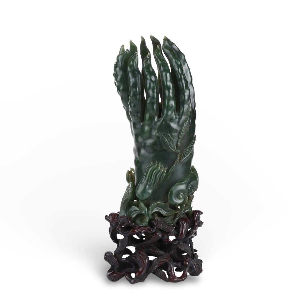 Chinese Hetian Jade Buddhamarks Hand Large Flower Vase: Height 31cm, Width 12cm