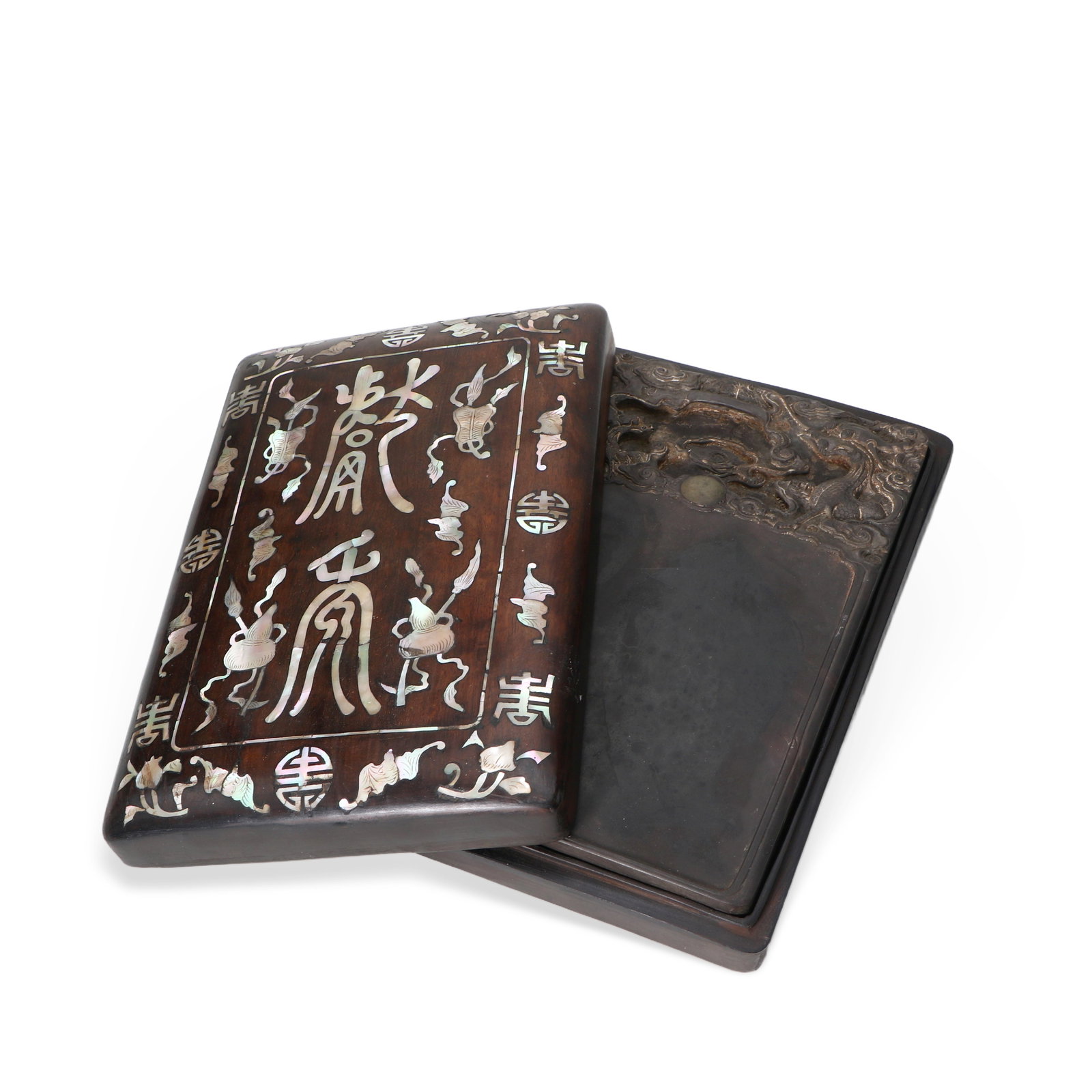Chinese A Qing Dynasty Duan inkstone inlaid with mother-of-pearl. (1 of 8)
