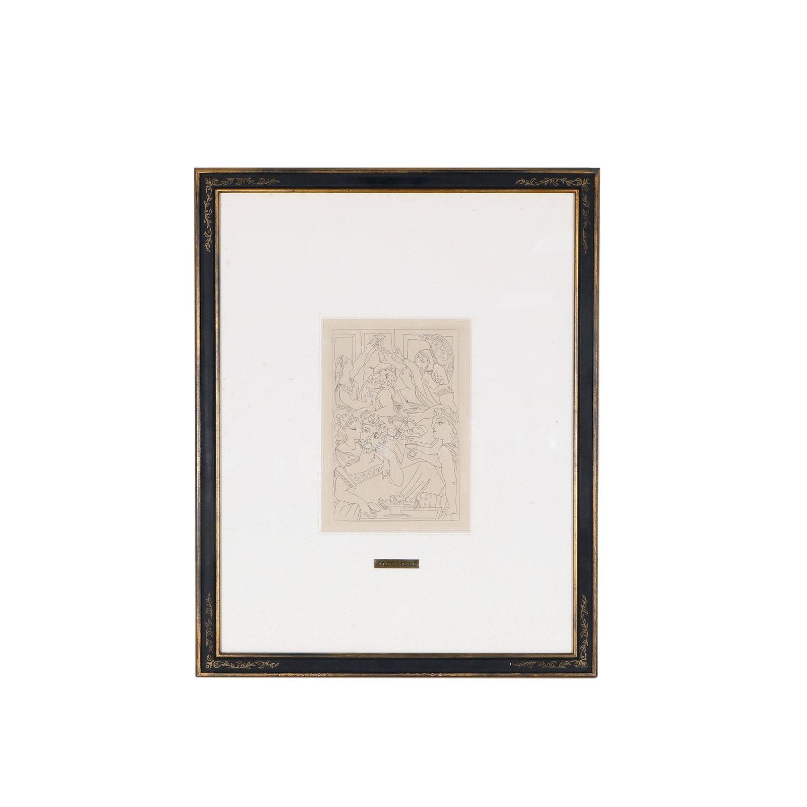Pablo Picasso mark engraving of "Le Festin" (The Feast).: The frame is 55cm high and 44cm wide; the core is 23cm high and 15.5cm wide.