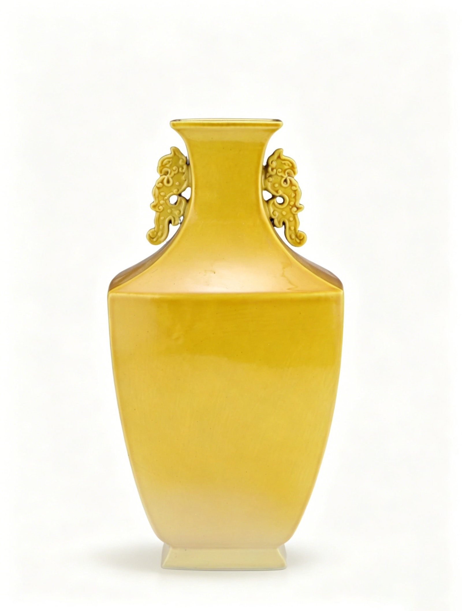 Chinese Qing Dynasty Yellow Glazed Square Double-Eared Flat Bottle (1 of 7)