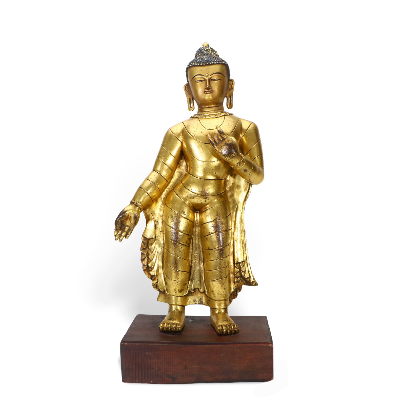Chinese Gilt Copper Standing Shakyamuni Statue Qing Dynasty (1 of 5)