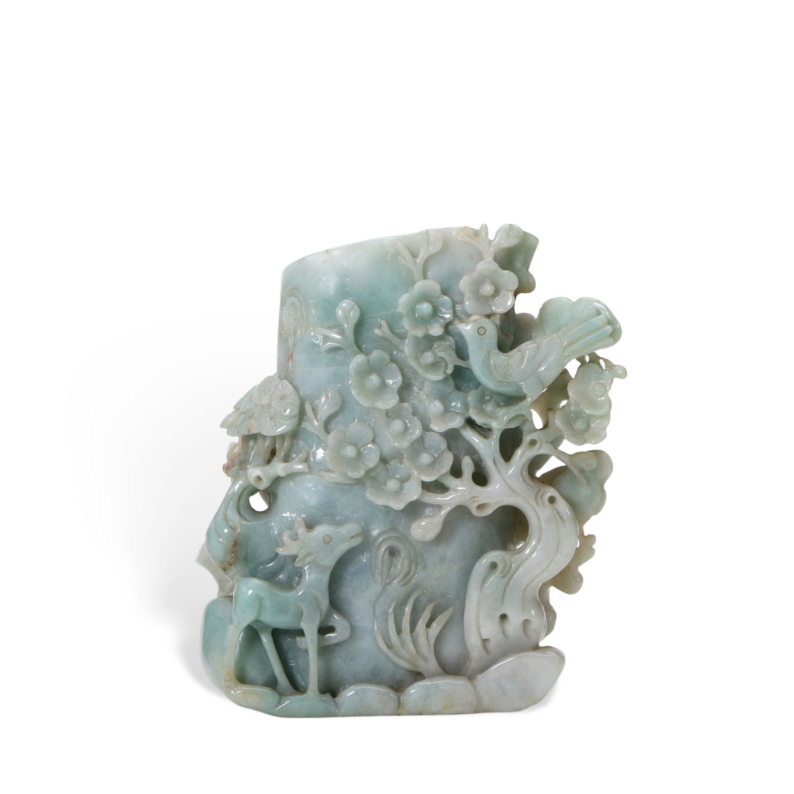 Chinese Qing Dynasty Jade Pine and Bamboo Brush Holder: Height 14cm, Width 13cm, Thickness 5.5cm
