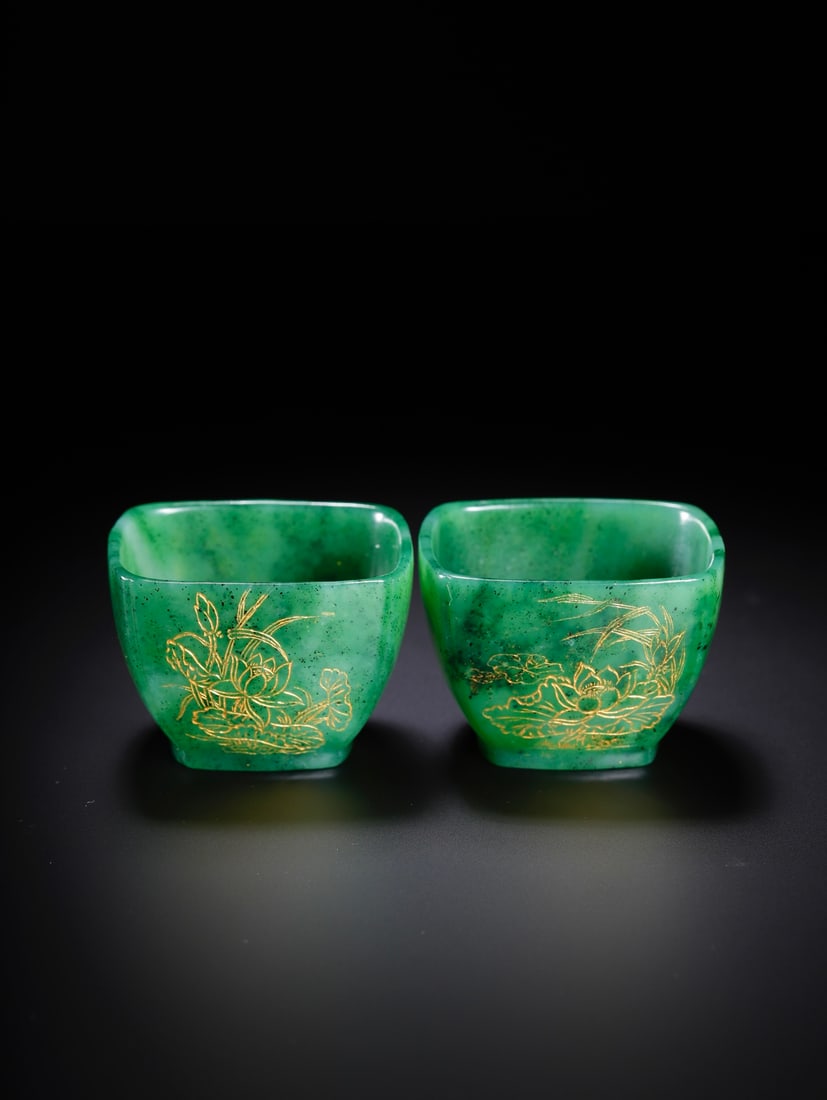 Chinese Hetian Jade Lotus Poem Square Cup (1 of 11)