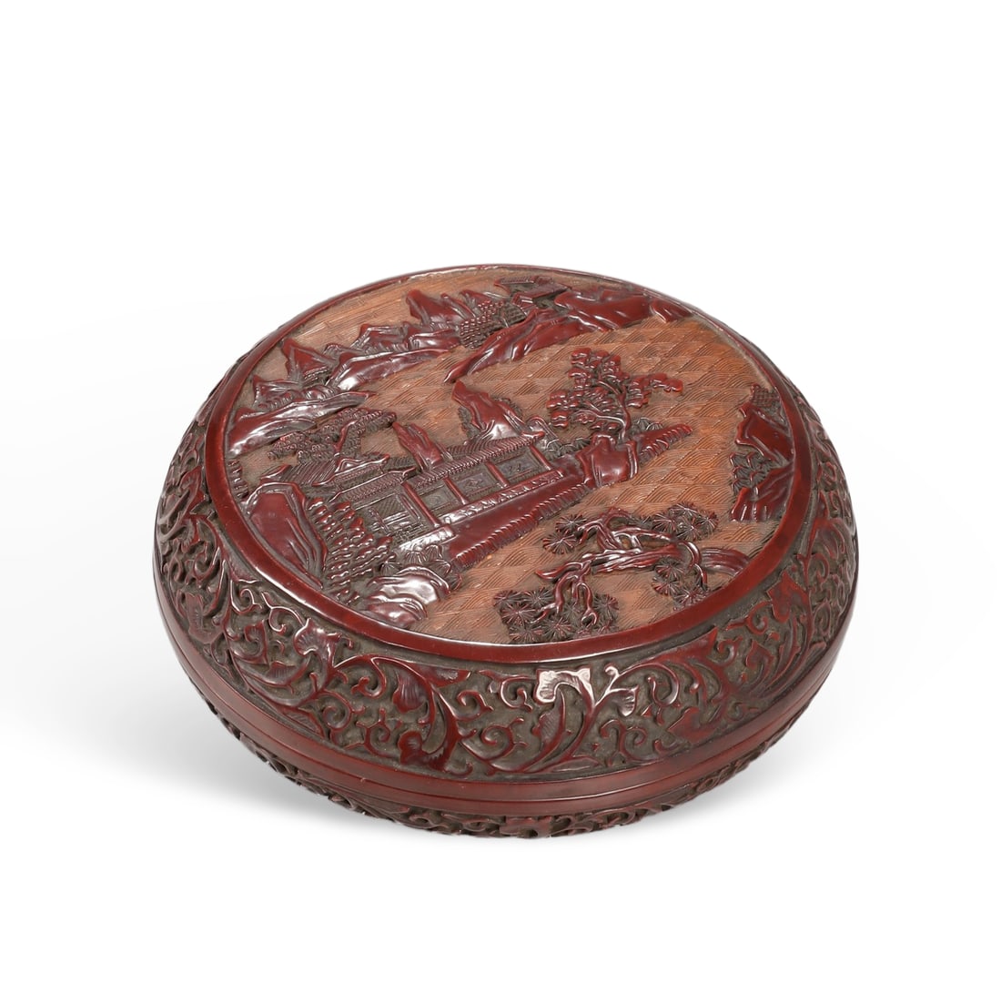 Chinese Carved red lacquerware box: Height 7.5cm, Width 19.5cm