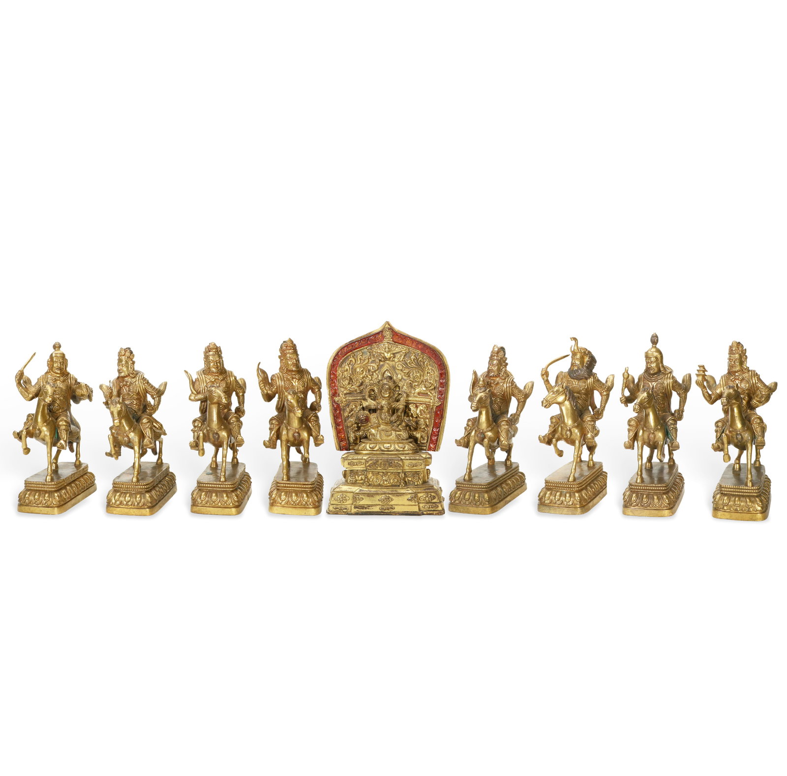 Chinese A set of nine gilt Copper Buddha statues symbolizing wealth. (1 of 20)