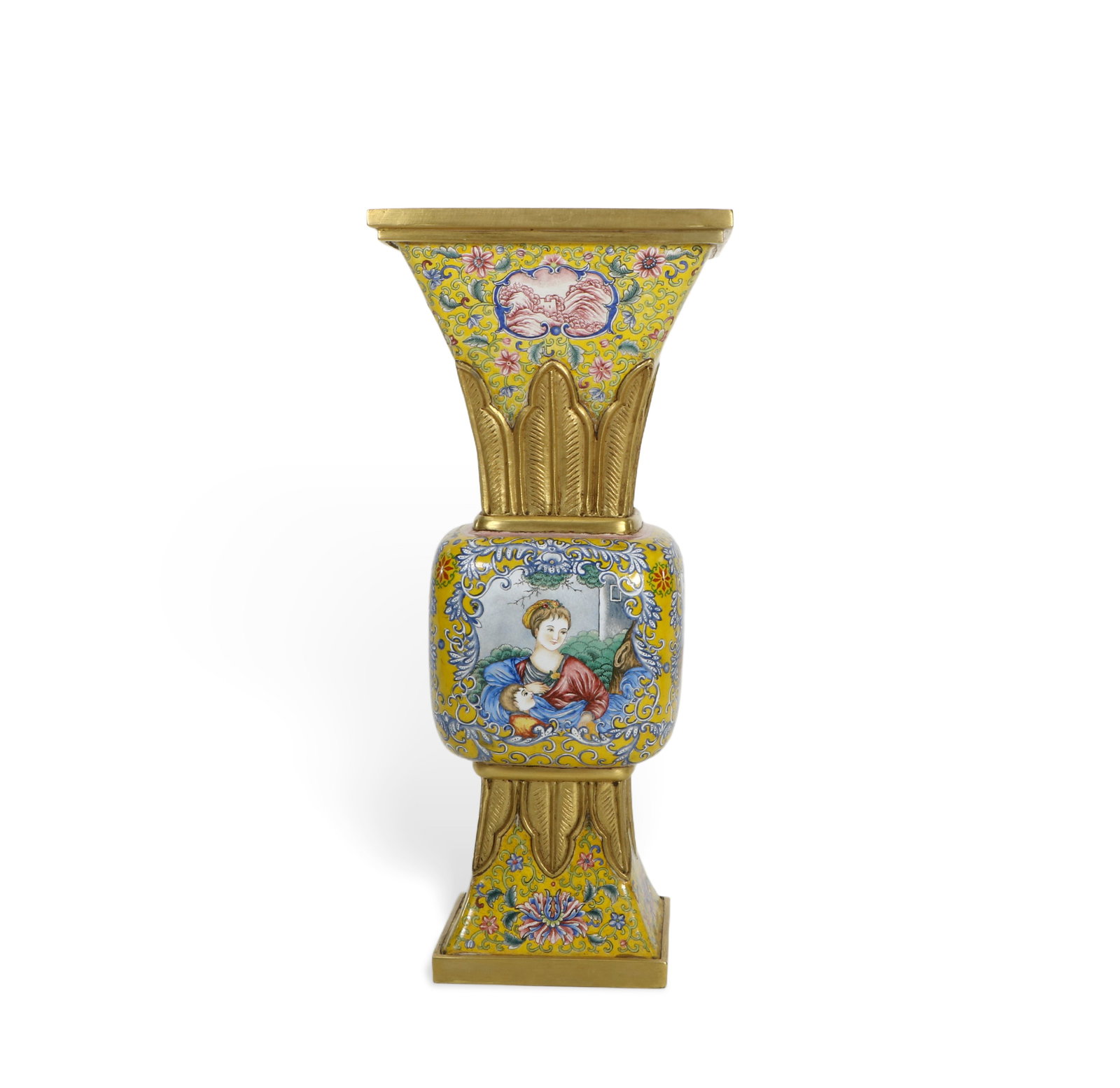 Chinese Copper-bodied painted enamel vase with figures (1 of 6)