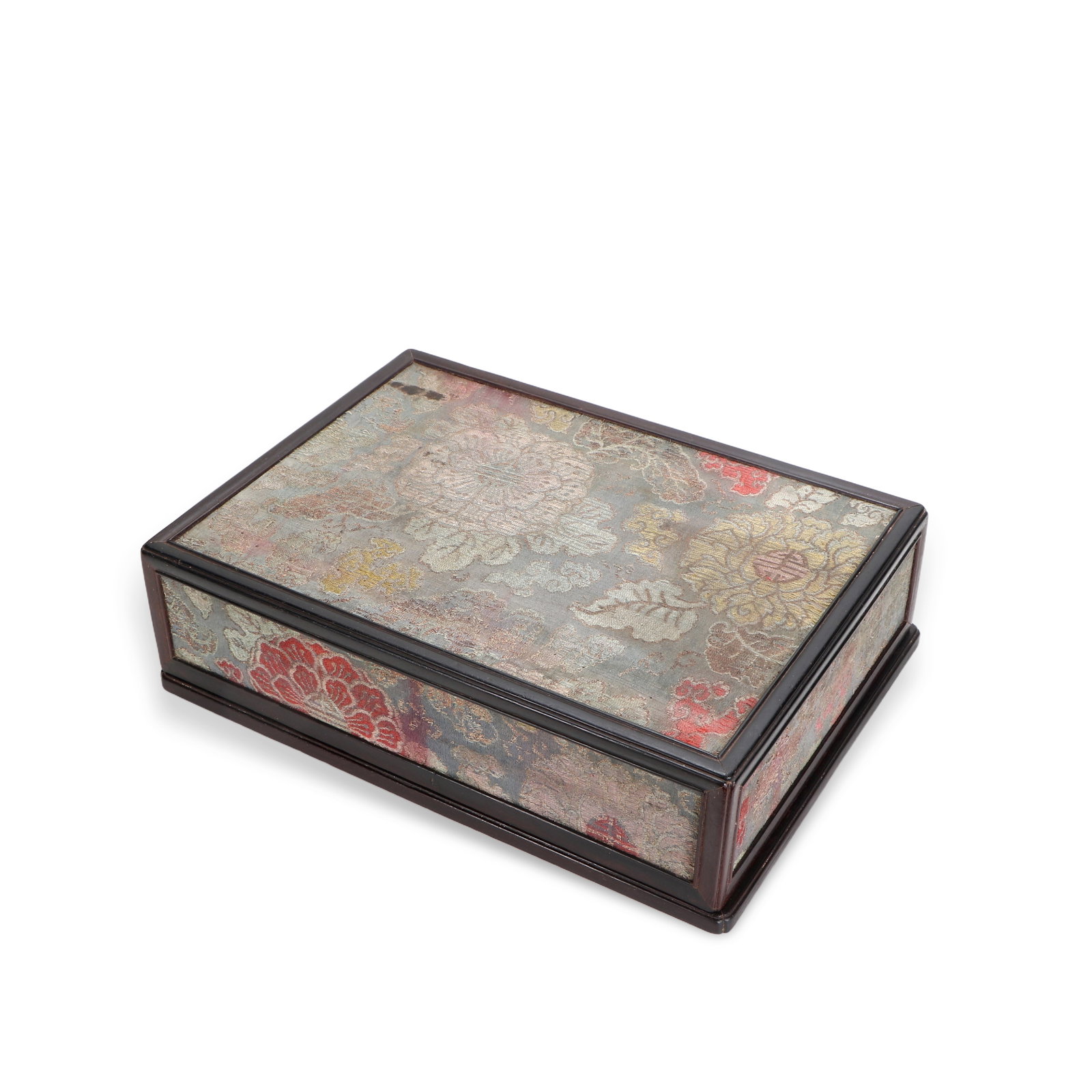 Chinese sandalwood brocade box: Height 10cm, Length 36cm, Width 26cm