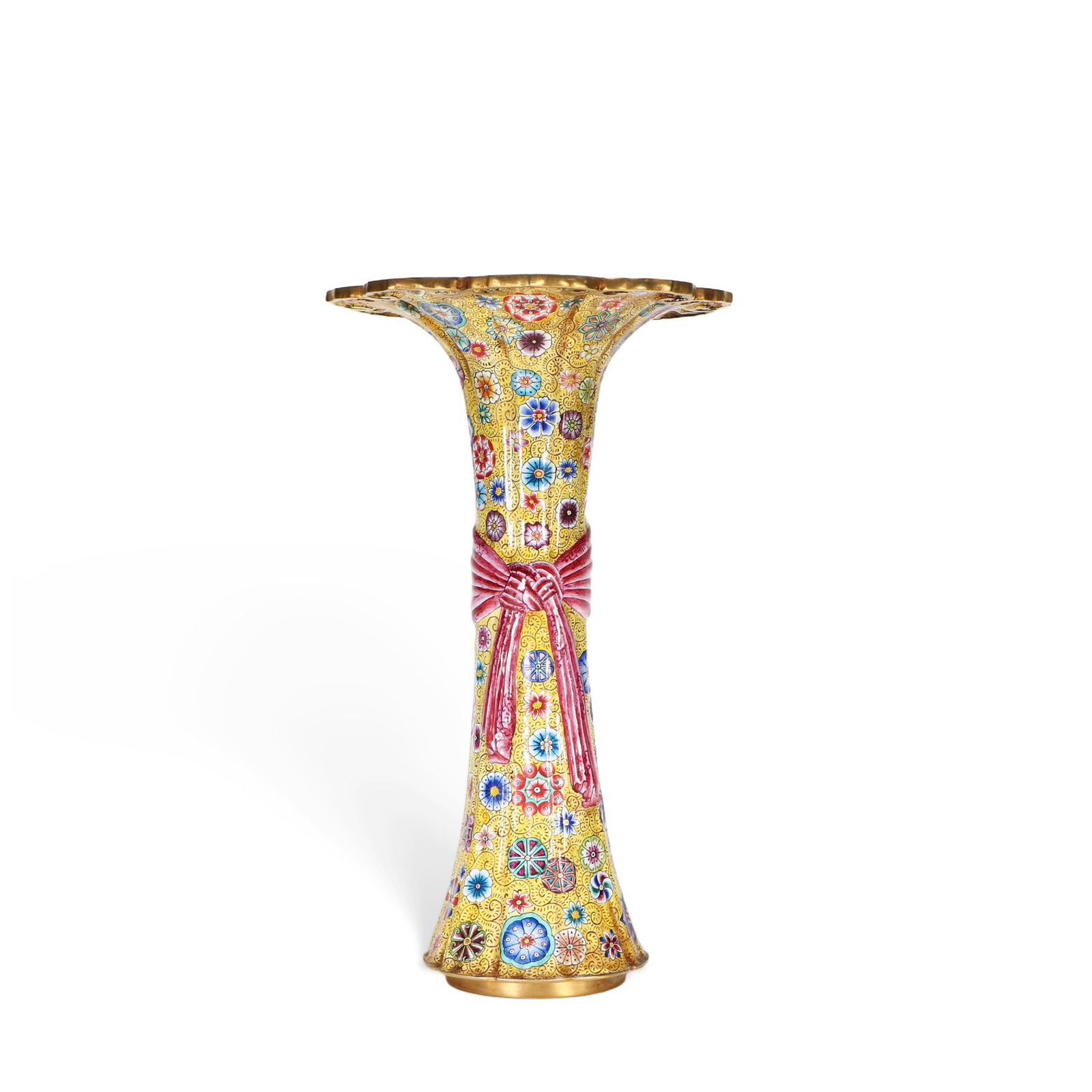 Chinese Qing Dynasty Gilt Copper Enamel-Painted Ball-Patterned Vase: Height 25cm, Diameter 14.5cm