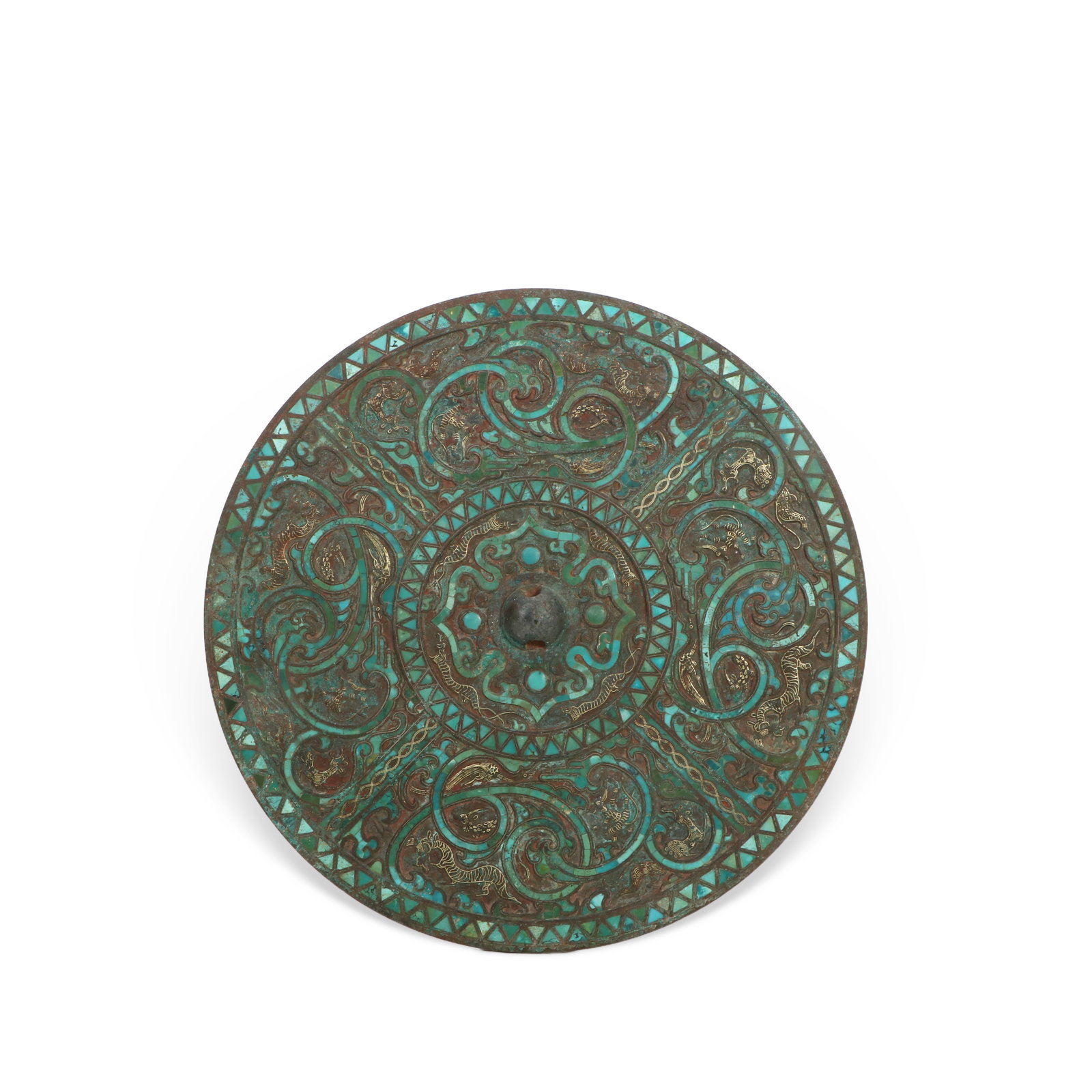 Chinese Copper mirror with gold-plated dragon design: Diameter 24.5cm, thickness 0.6cm