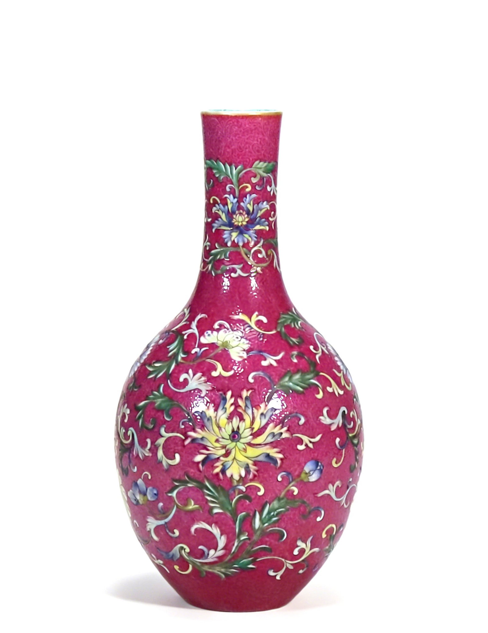 Chinese Qing Dynasty Rouge Red Pomegranate Bottle: 21cm tall