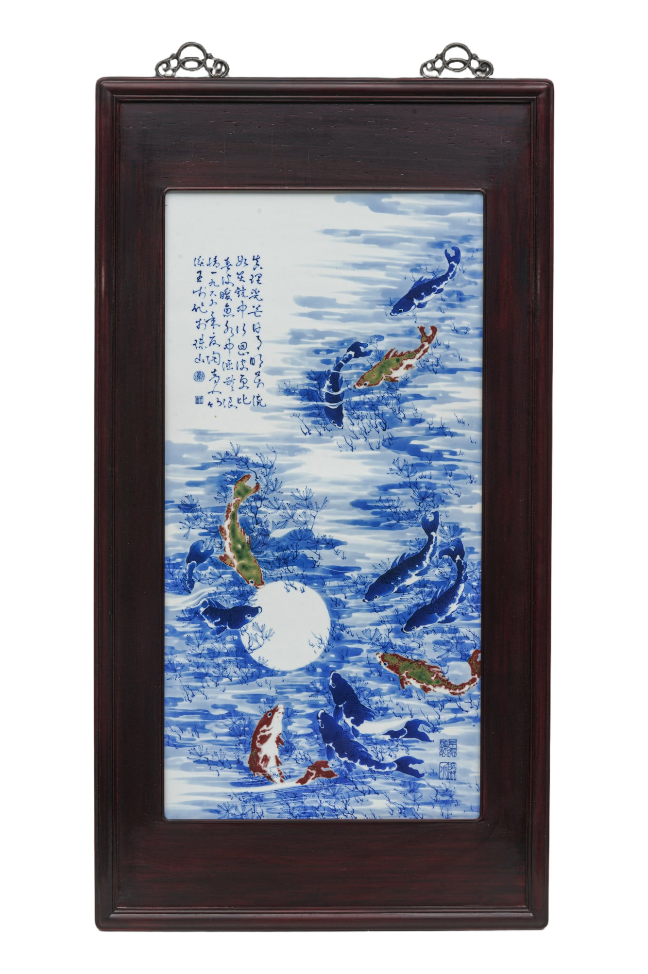 Chinese Wang Bu Mark blue-and-white underglaze red porcelain plaque: Length 82cm Width 41cm