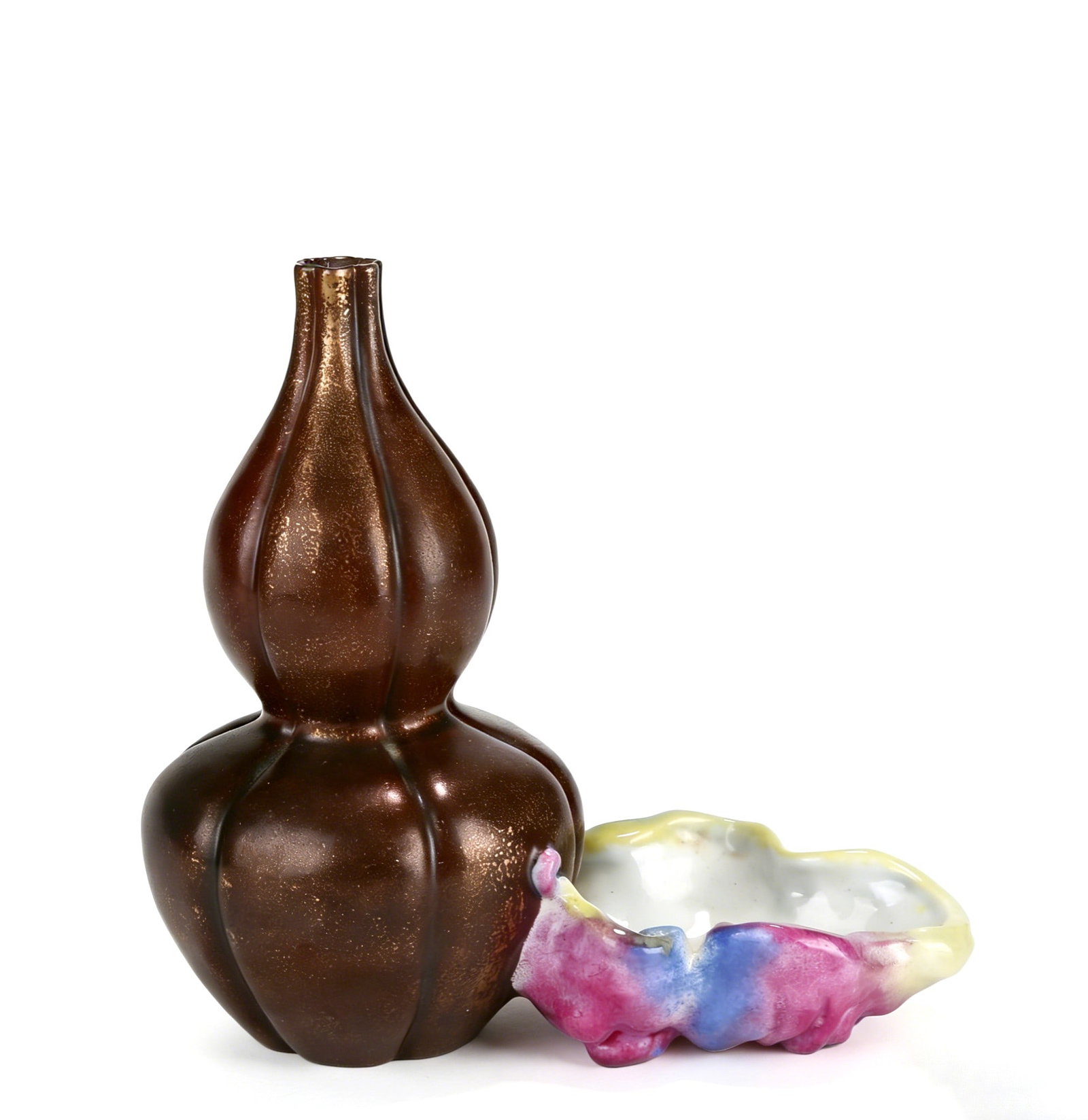 Chinese Qing Dynasty Qianlong Mark Purple-gold glazed gourd bottle (1 of 6)