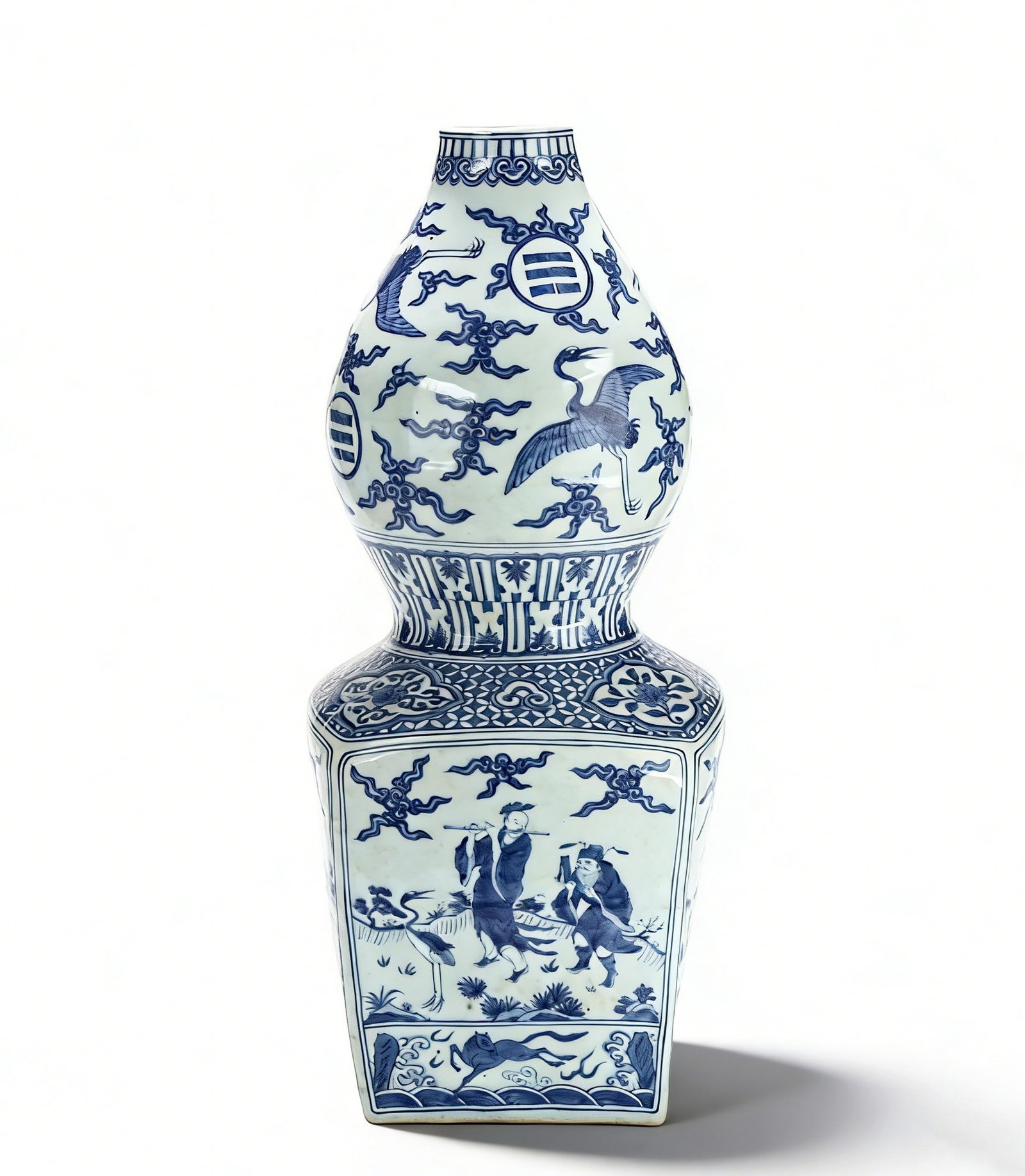 Chinese Ming Dynasty Jiajing Mark blue and white gourd-shaped vase with Eight Immortals figures (1 of 8)