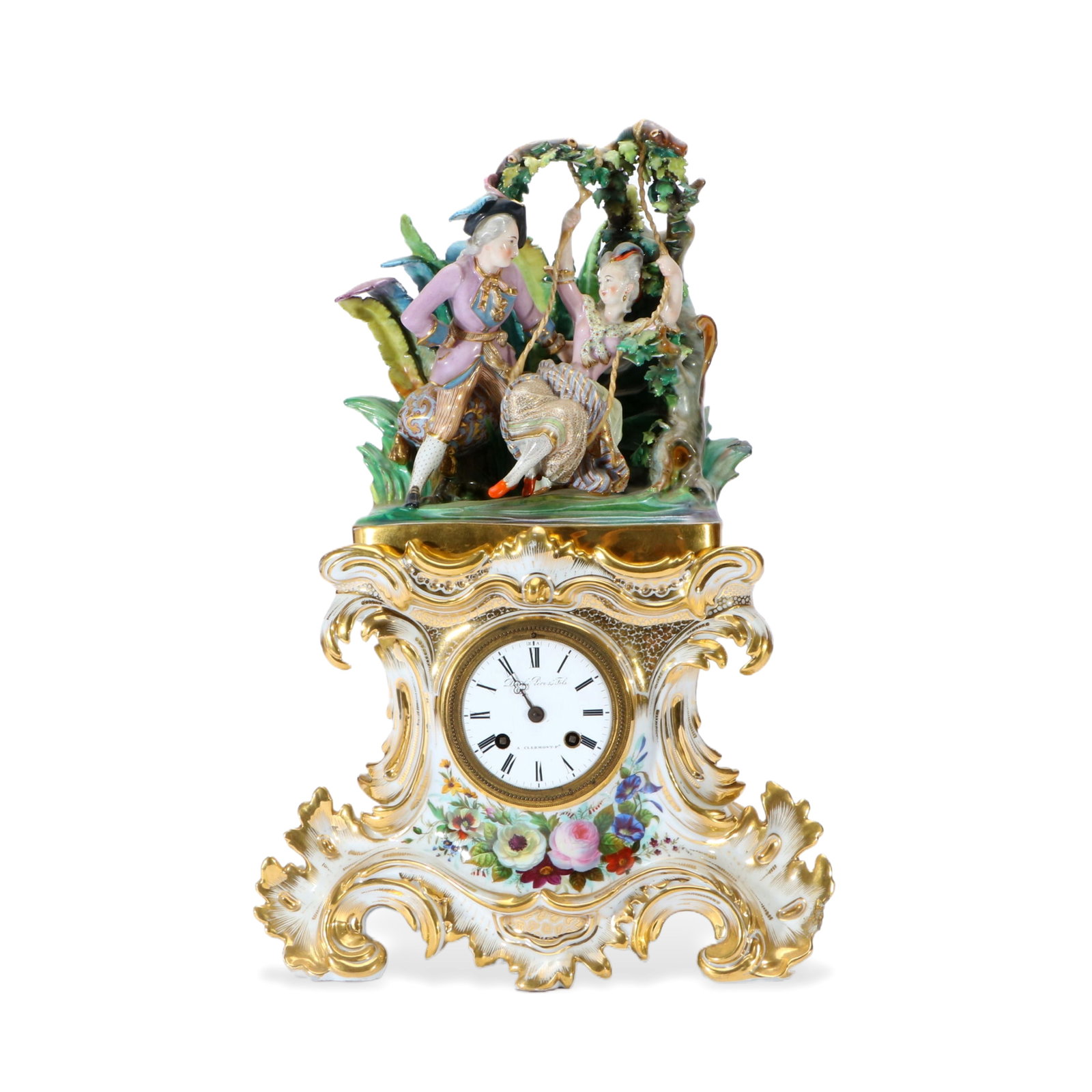 Old Parisian porcelain doll tiampiece: 47cm high and 33cm wide