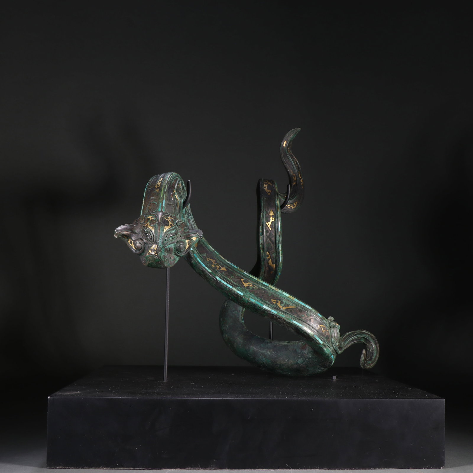 Chinese Han Dynasty Copper Dragon Inlaid with Gold and Silver: 31cm high and 32cm wide