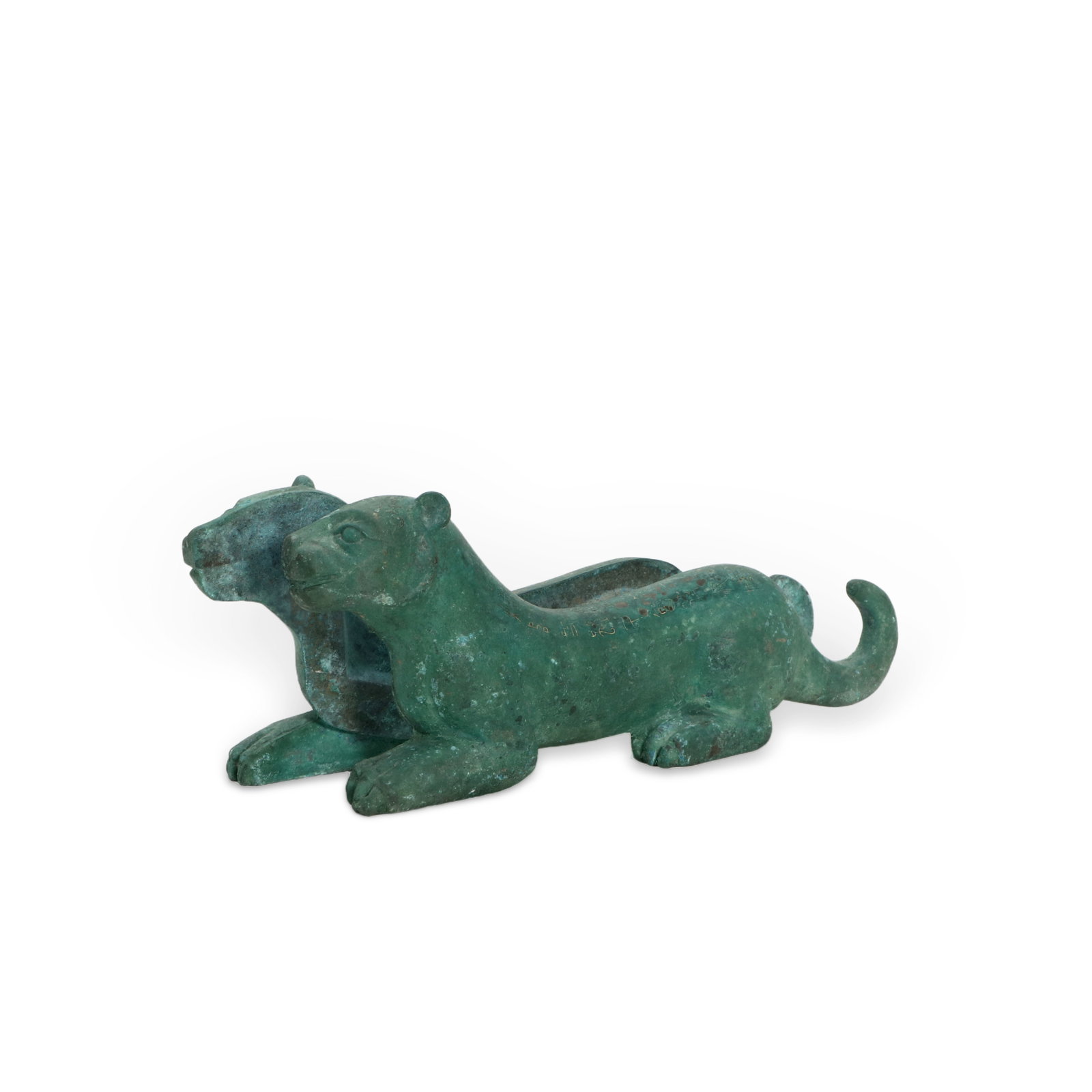 Chinese Copper Tiger Tally with Gilt Inscription: Height 7.5cm, Length 19cm, Thickness 4cm