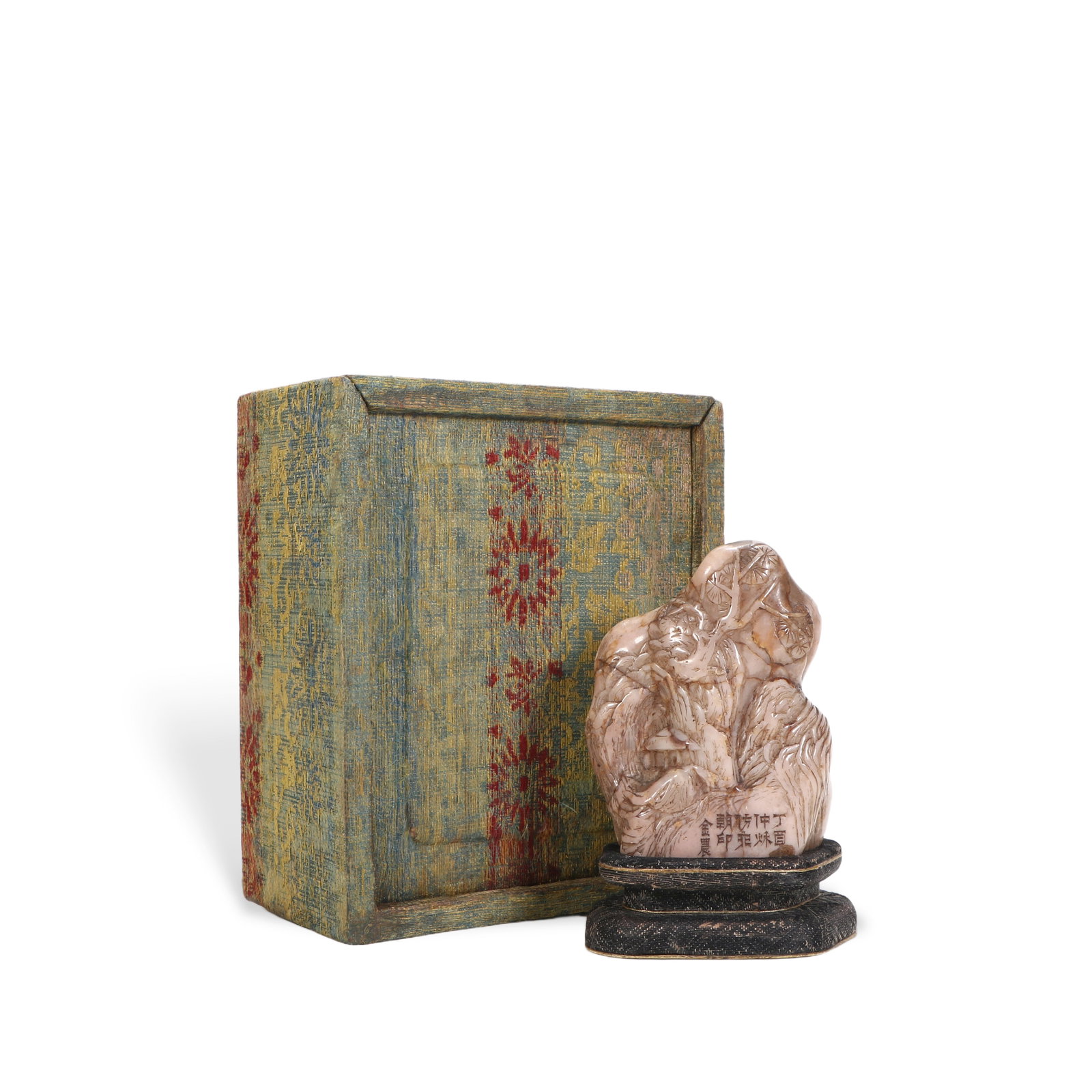 Chinese Shoushan stone carving of poems and inscriptions on a mountain-shaped ornament (1 of 8)