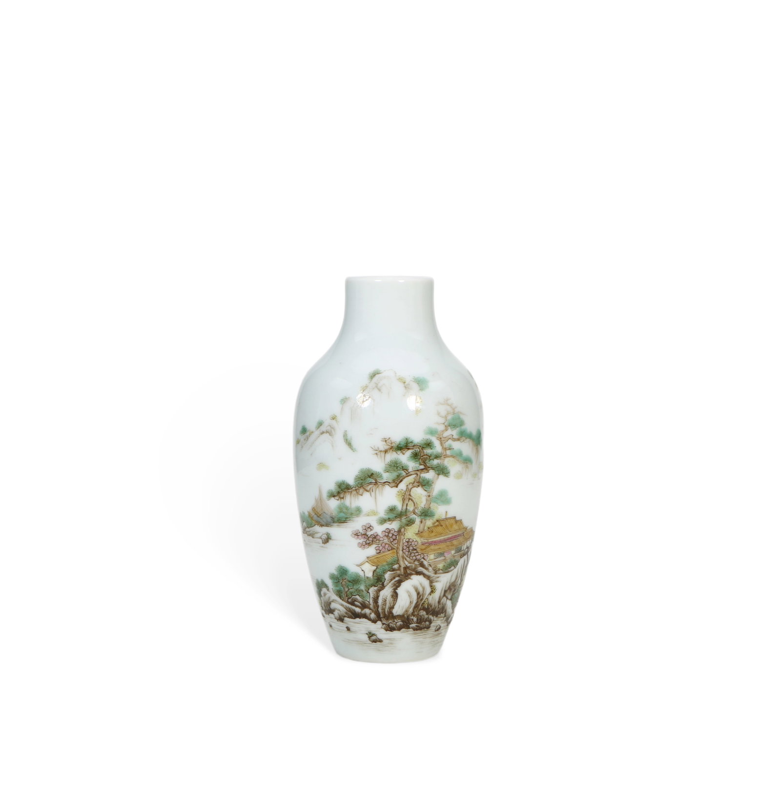 Chinese Qing Dynasty Qianlong Mark famille rose Guanyin vase with landscape design (1 of 5)