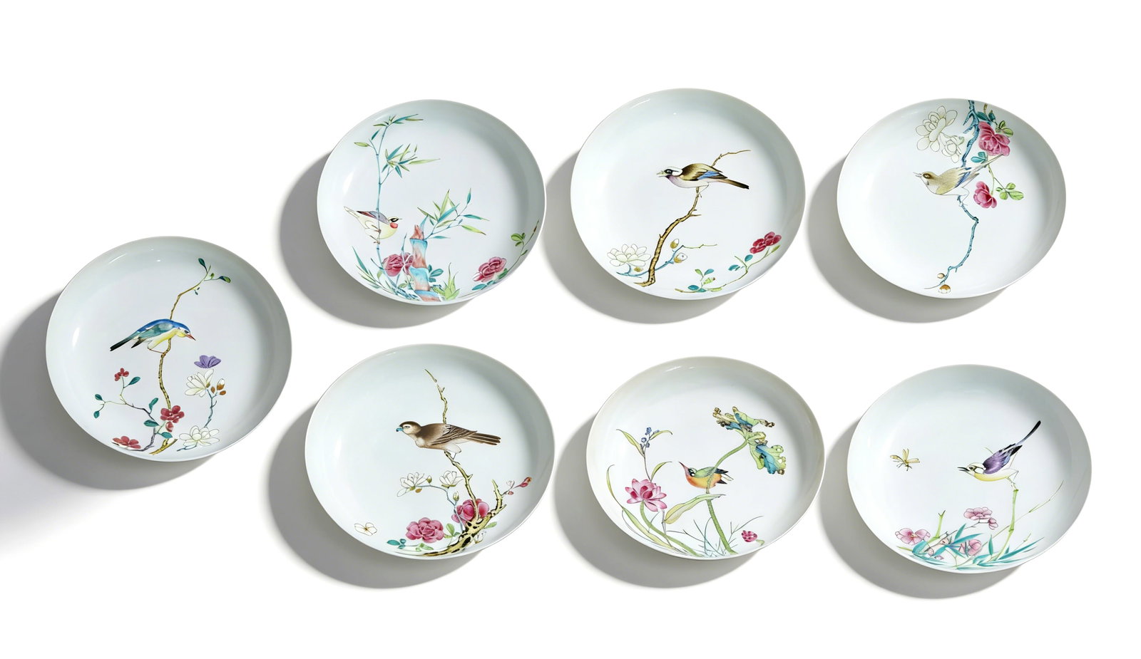 Chinese A set of Qing Dynasty famille rose flower and bird appreciation plates (1 of 9)