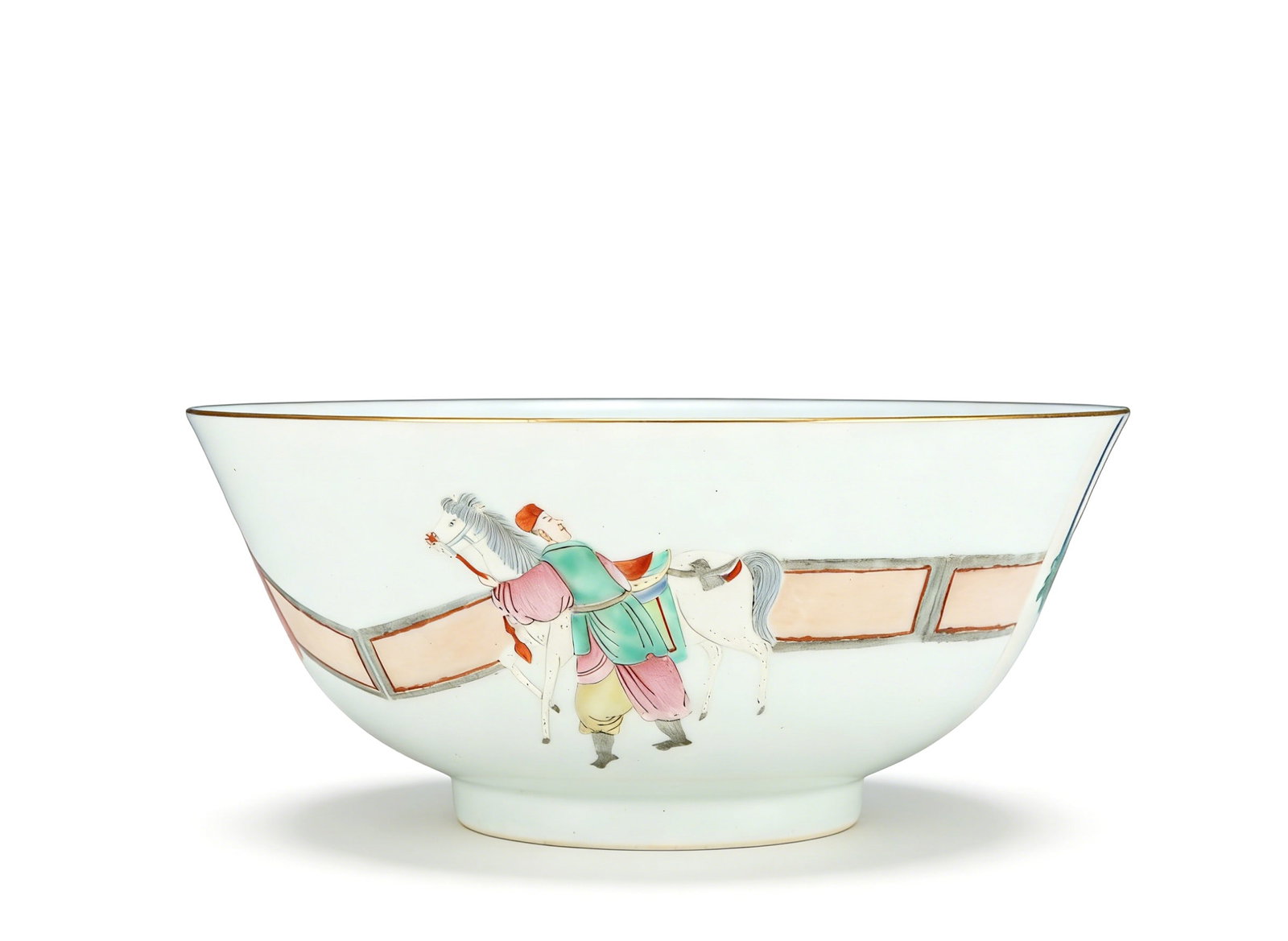 Chinese Qing Dynasty Daoguang Mark famille rose figure bowl: Height 9.3cm, Abdomen diameter 20.8cm