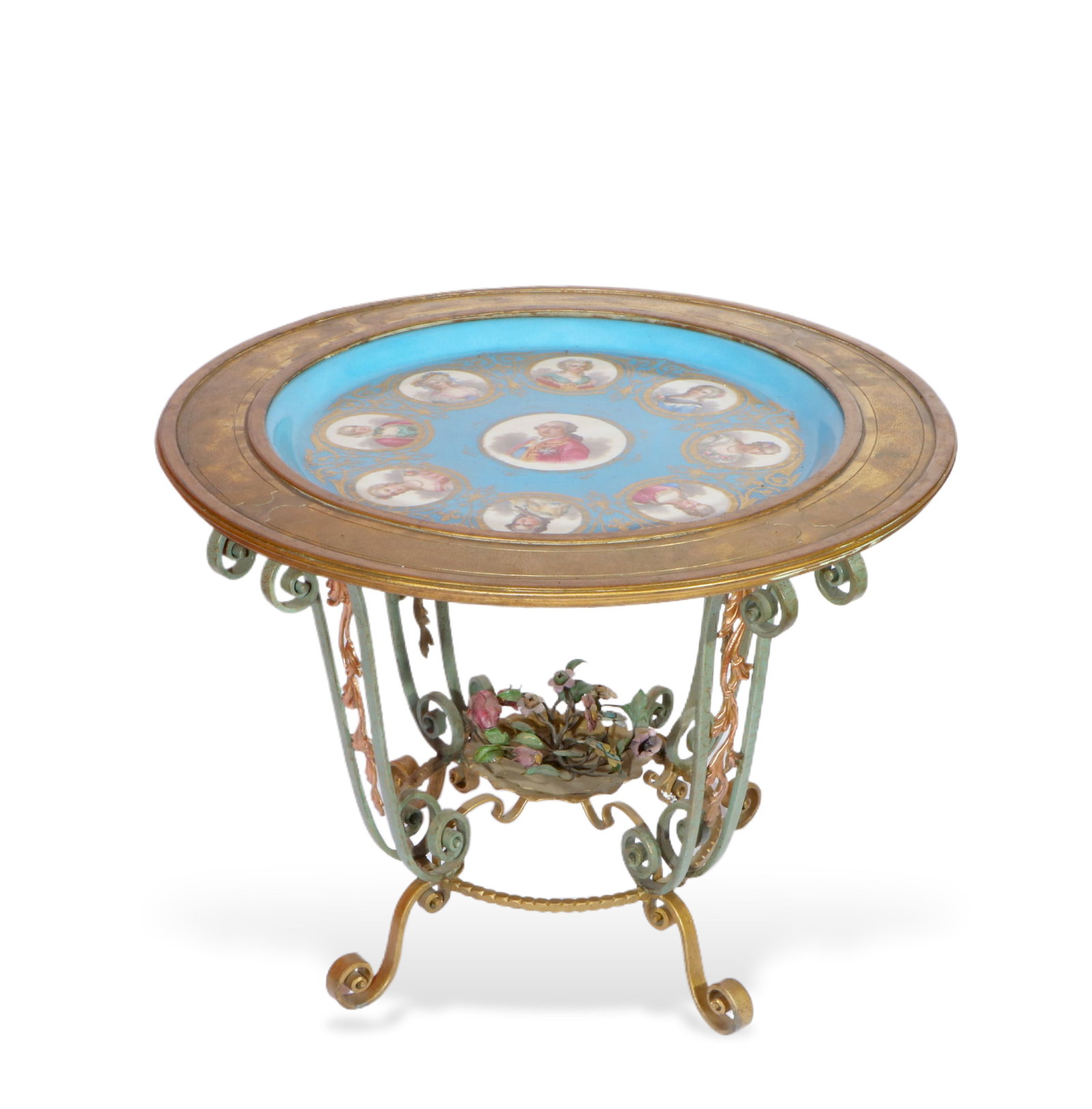 Copper Inlaid Porcelain Table: Height 50cm, Diameter 66cm