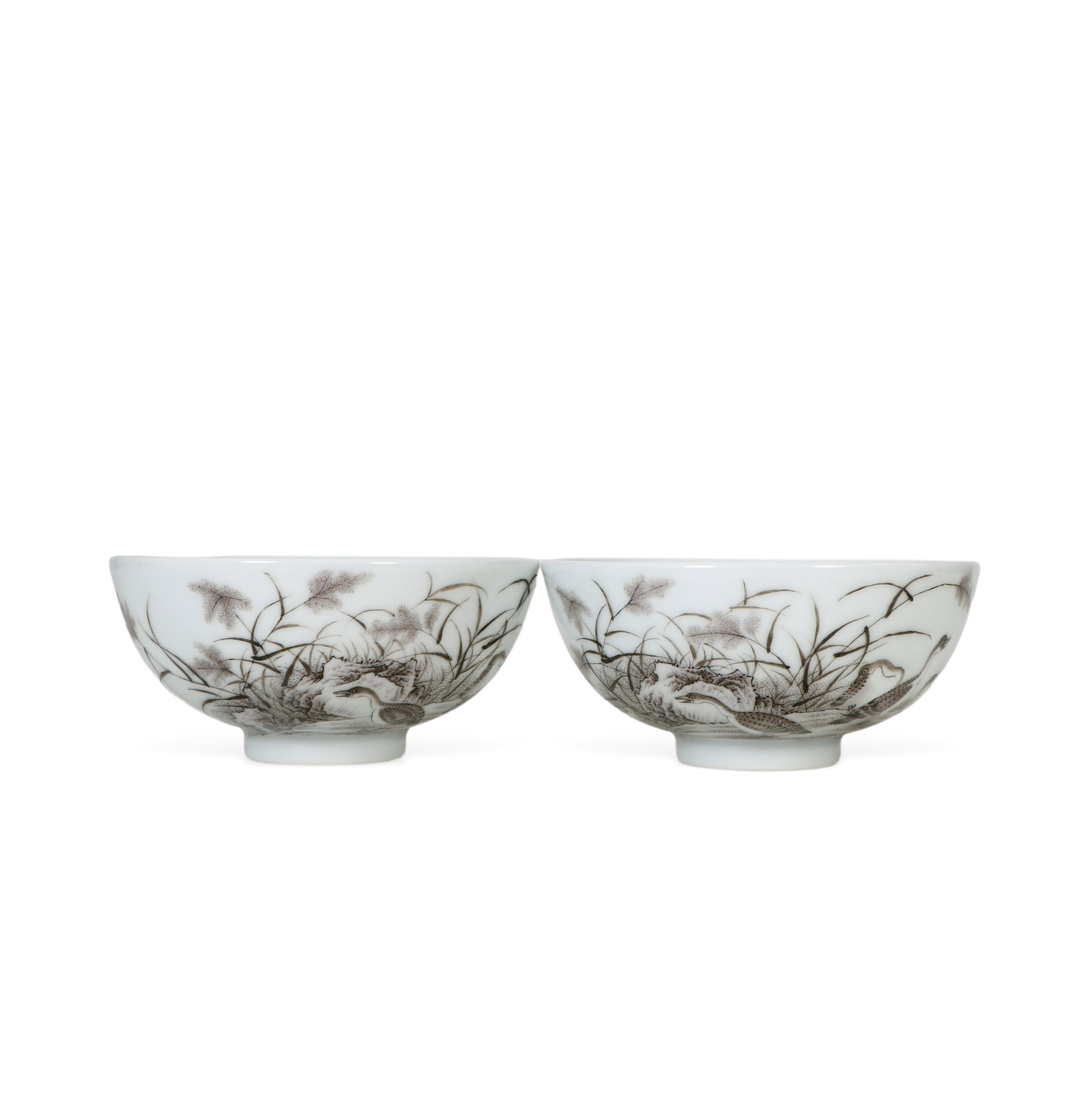 Chinese Qing Dynasty Yongzheng Mark ink-painted poem and inscription wild duck cups (1 of 7)