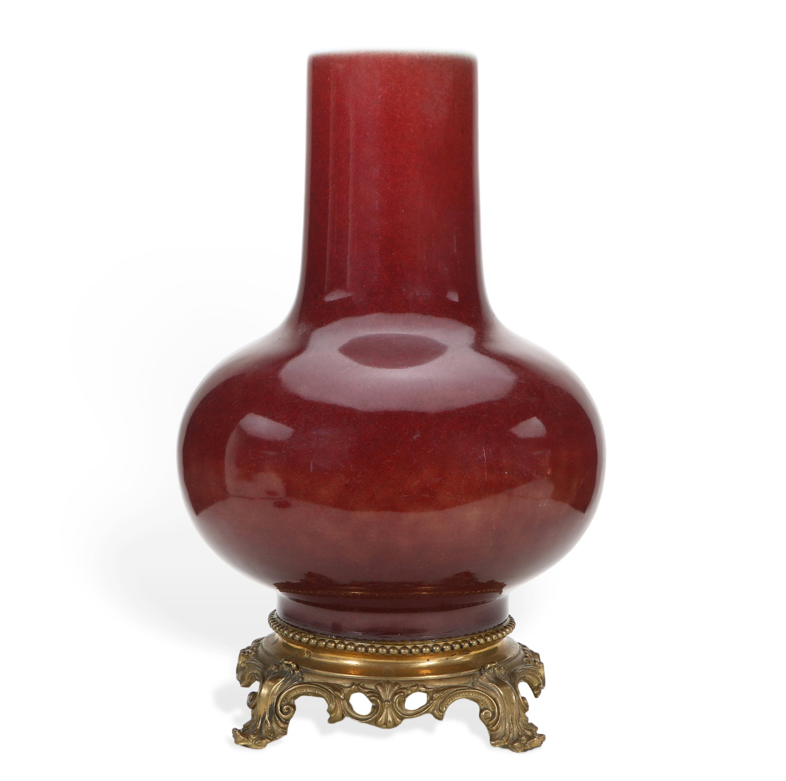 Chinese Qing Dynasty Red Glazed Copper-Plated Baji Bottle: Height 35.5cm, Belly diameter 21cm