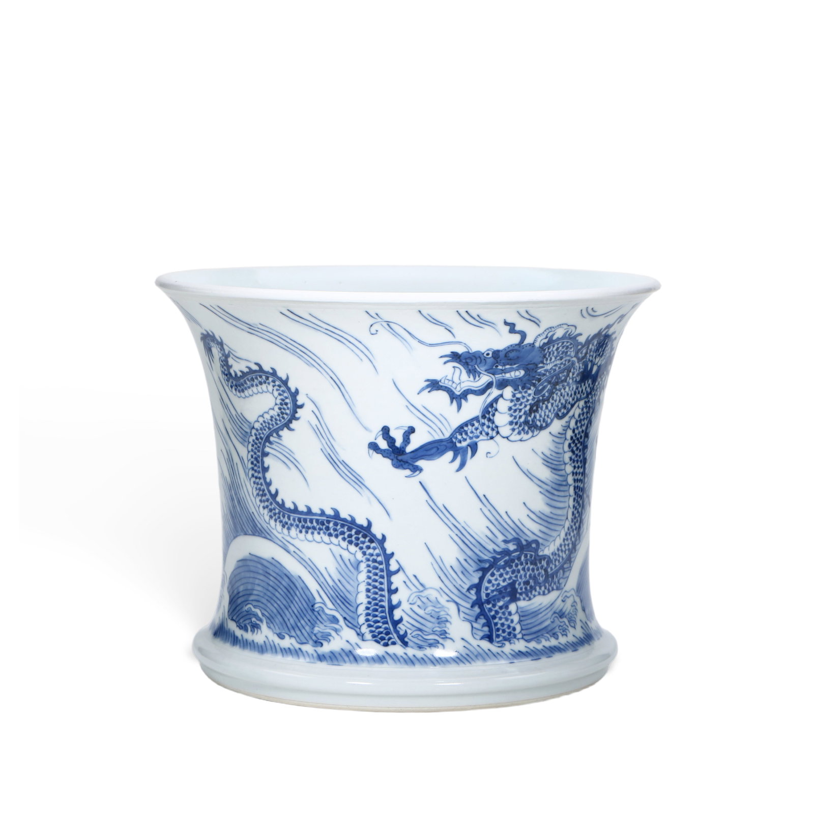 Chinese Blue and white dragon pattern flared-rim pen holder: Height 17cm, Mouth Diameter 22cm