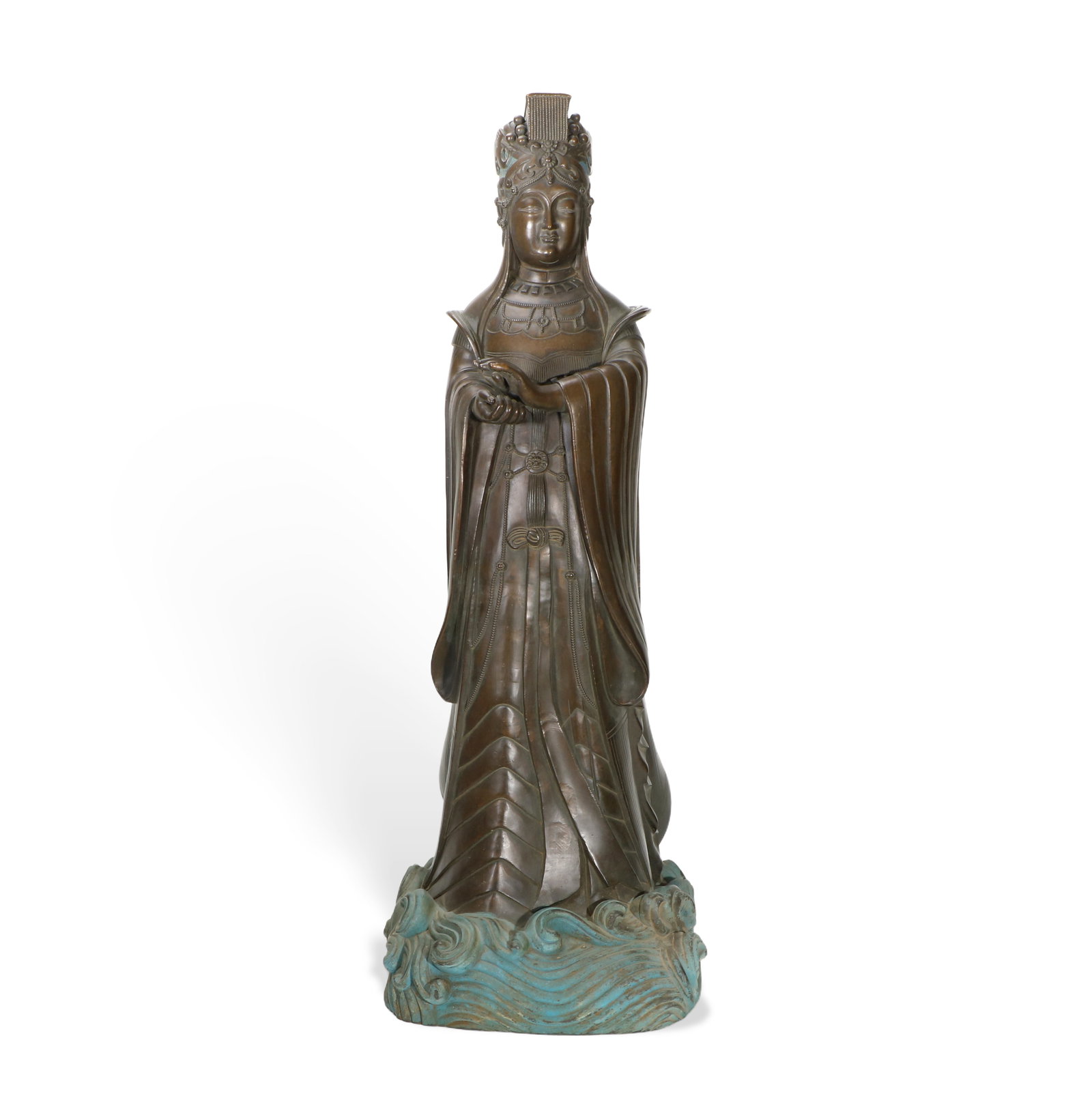 Chinese Standing Copper statue of the Holy Mother of the Goddess of Heaven Ming Dynasty: Height 70.5cm, Width 26cm, Depth 28cm