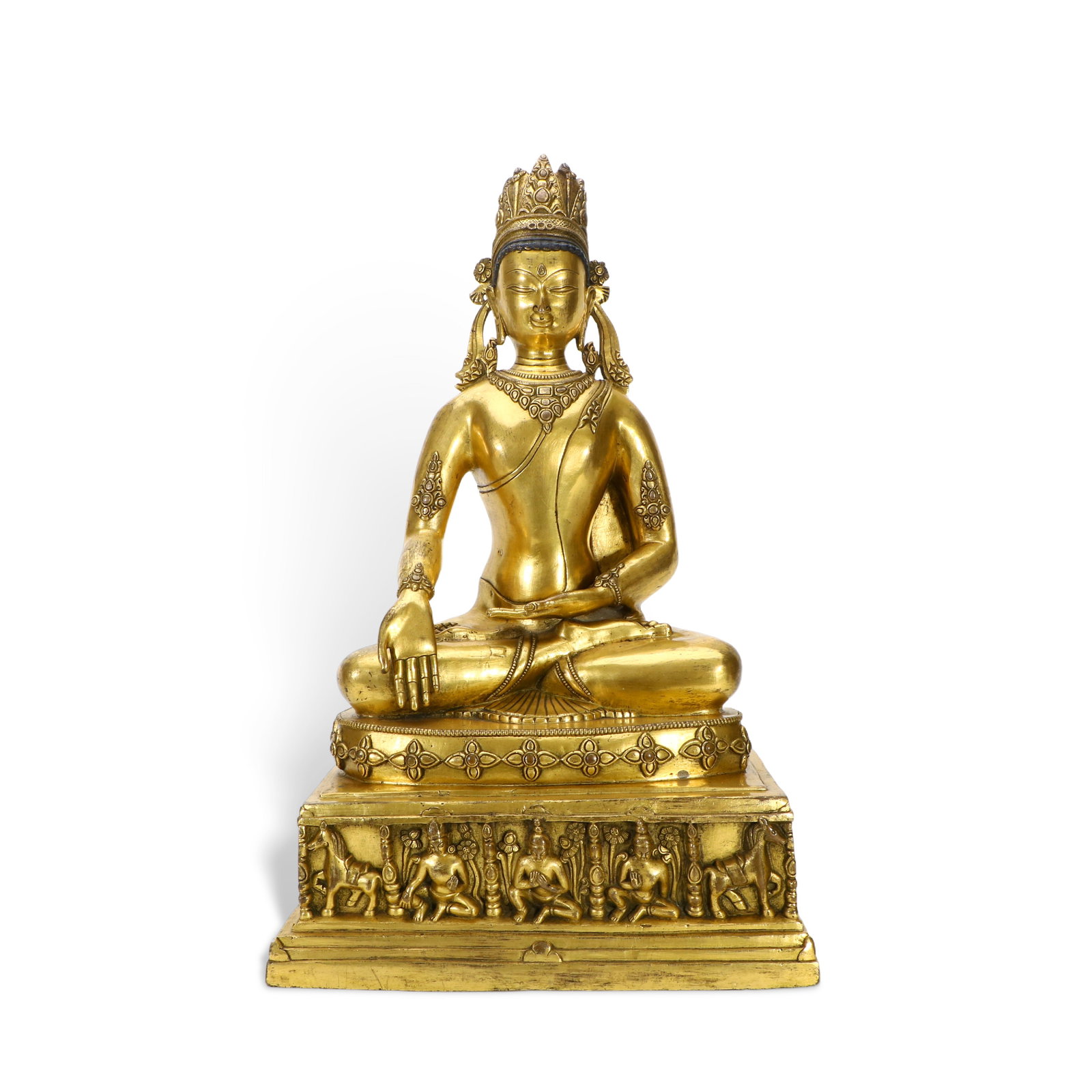 Chinese Gilt Copper Crowned Seated Buddha Statue Qing Dynasty (1 of 7)