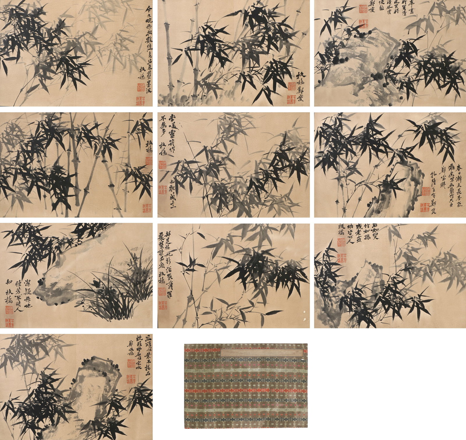 Chinese Zheng Banqiao Mark Ink Bamboo Album: Height 39.7cm, Width 47.5cm*10