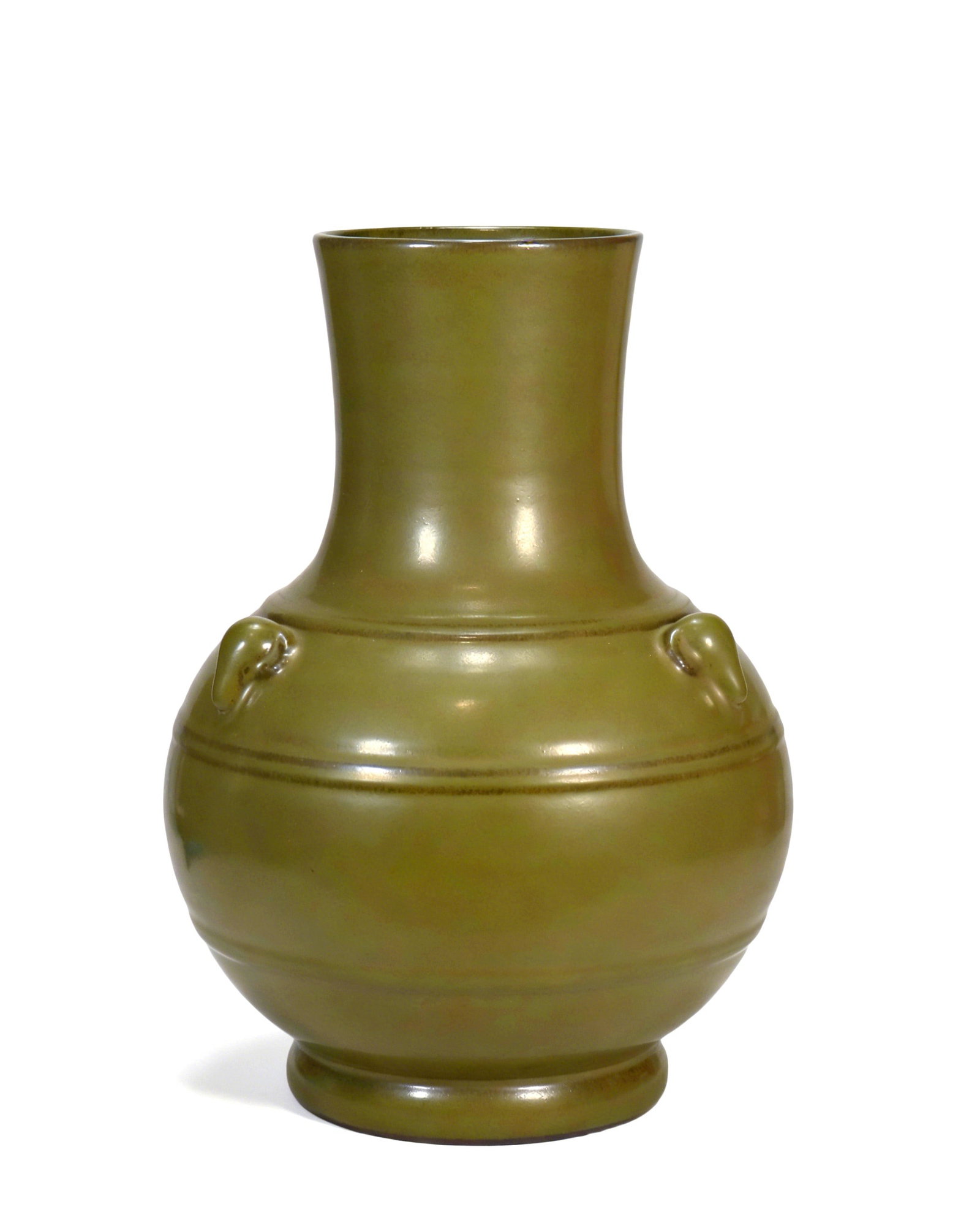 Chinese Qing Dynasty Tea Dust Glazed Vase with Three Ram Head Handles and String Pattern (1 of 5)