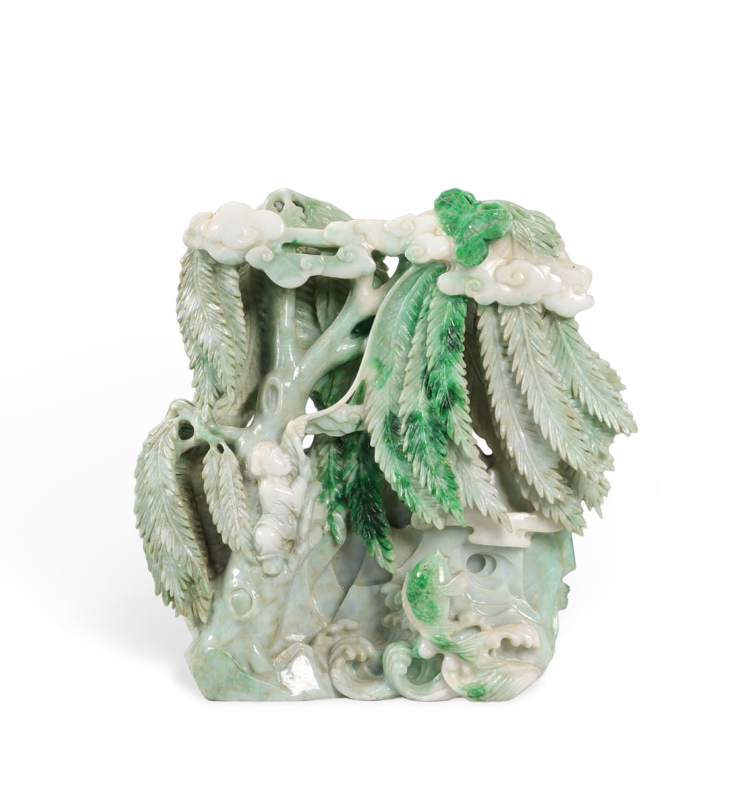 Chinese Jade carving of a child flying a kite: Height 18.5cm, Length 17cm, Width 4.7cm