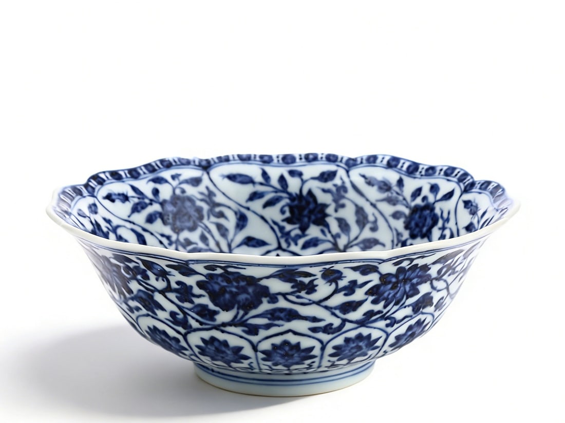 Chinese Qing Dynasty Yongzheng Mark , blue and white porcelain bowl with intertwined floral (1 of 7)