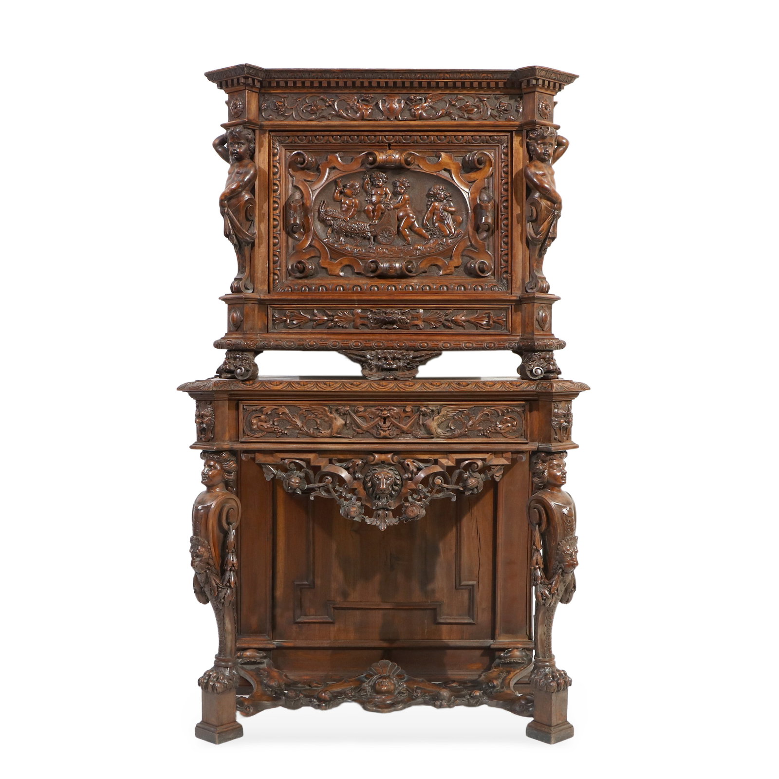 Walnut wood carved double-layer cabinet (1 of 8)
