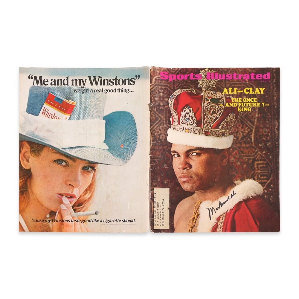 MUHAMMAD ALI SIGNED SPORTS ILLUSTRATED MAGAZINE COVER: 8 1/4 x 11 in (21 x 28 cm) Provenance and Authentication: This collectible has undergone a rigorous forensic evaluation. The signatures were carefully analyzed across multiple criteria, including ink