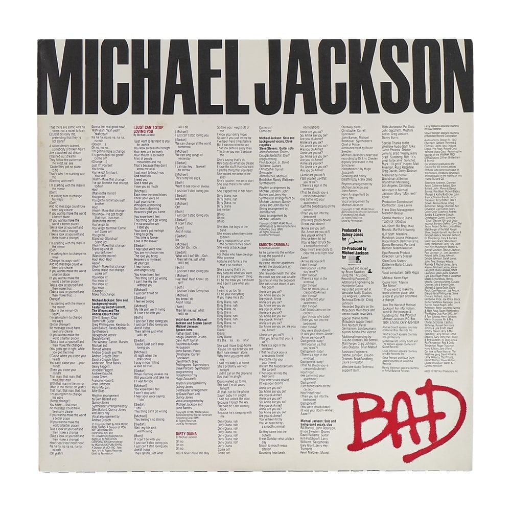 MICHAEL JACKSON SIGNED "BAD" U.S. FIRST PRESSING LP - 5