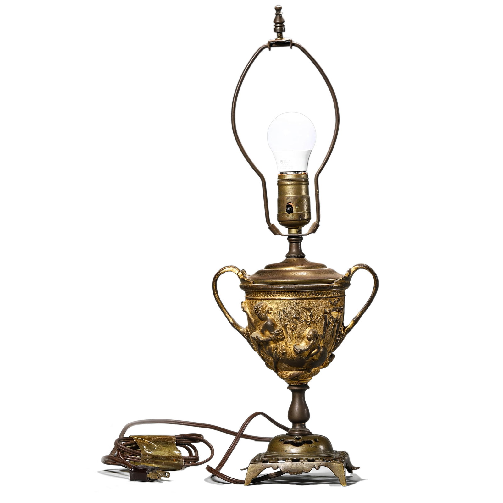 A NEOCLASSICAL STYLE GILT BRONZE TABLE LAMP WITH MYTHOLOGICAL RELIEF (1 of 8)
