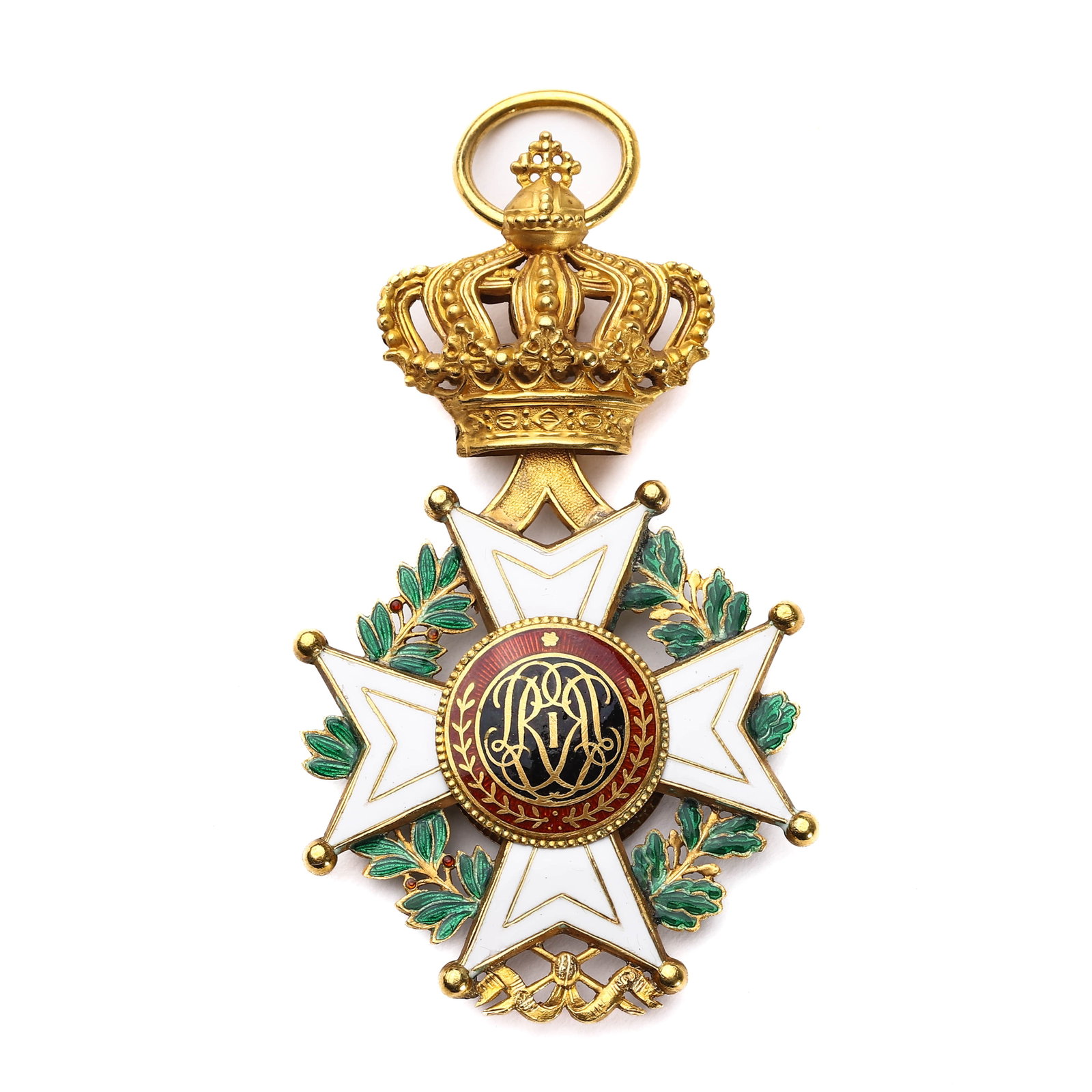 A BELGIAN ORDER OF THE CROWN, COMMANDER'S BADGE, CIRCA 1900, EARLY 20TH CENTURY.: Dimensions: 2 13/16 × 1 1/2 in. (7.1 × 3.8 cm), Weight: 8.5 g This finely crafted Commander's Badge of the Belgian Order of the Crown was made circa 1900, during the early 20th century. The badge