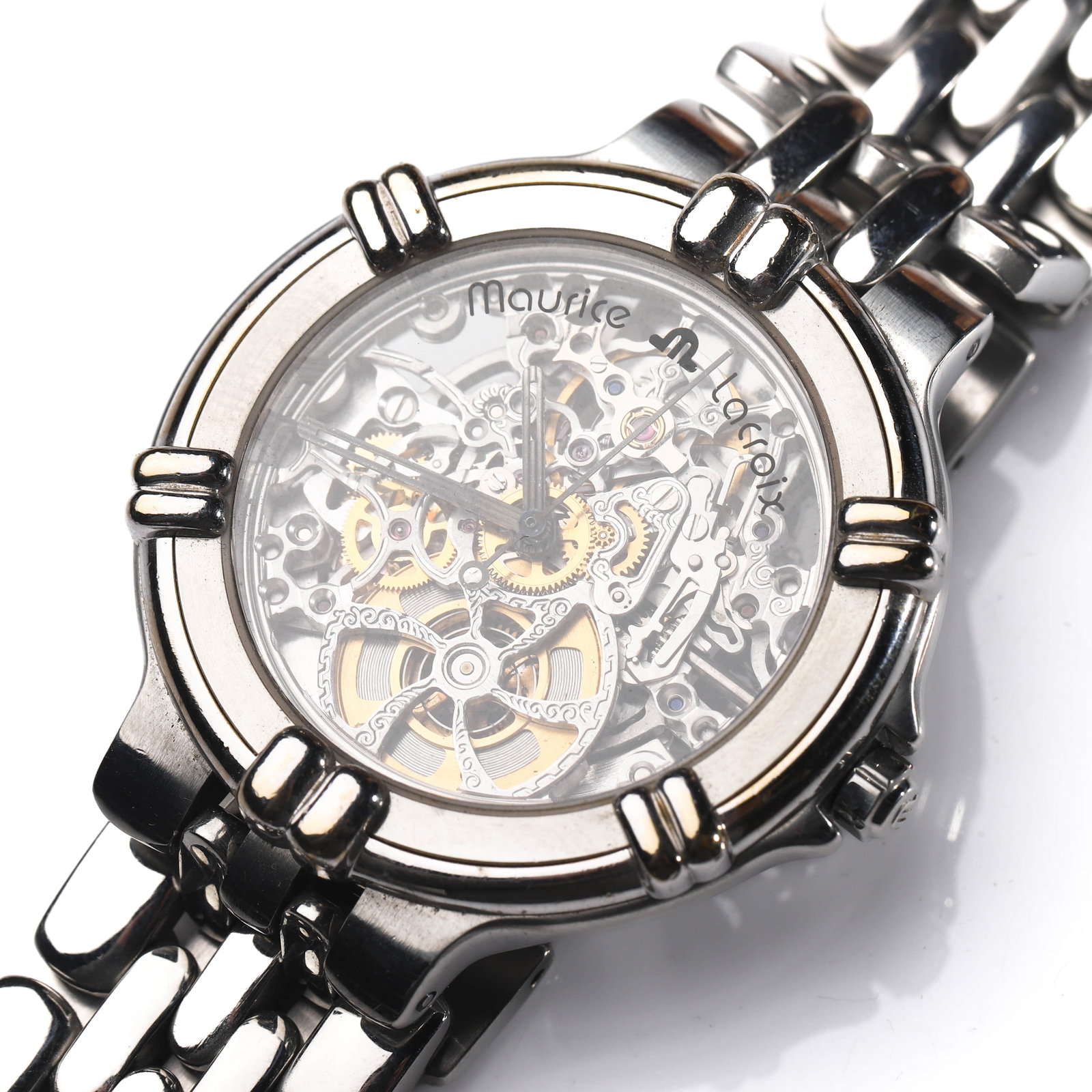 MAURICE LACROIX SKELETON AUTOMATIC WRISTWATCH: Dimensions Case diameter: 1 31/64 in (37.7 mm) Description This Swiss-made Maurice Lacroix automatic wristwatch features a fully skeletonized dial, allowing a clear view of the intricate mechanical