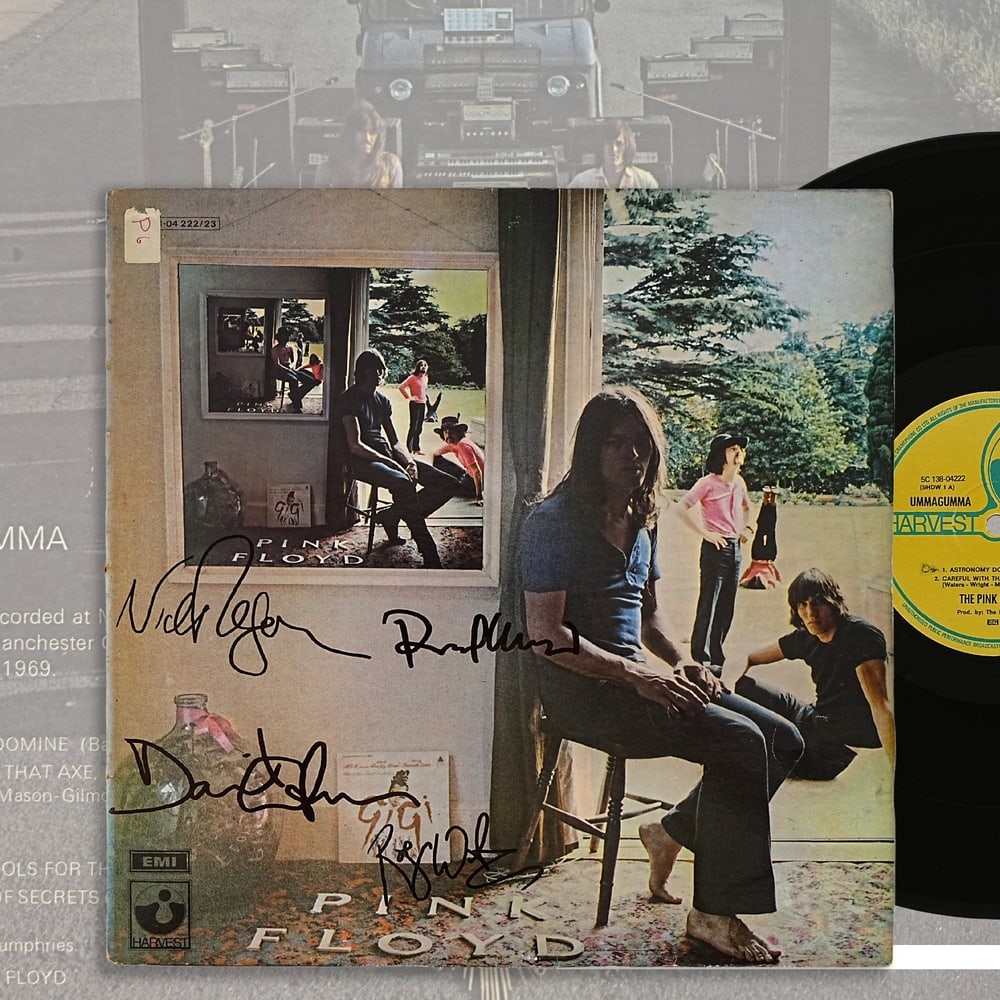 PINK FLOYD FULLY SIGNED "UMMAGUMMA" LP: 12 1/4 x 12 1/4 in Provenance and Authentication: This collectible has undergone a rigorous forensic evaluation. The signatures were carefully analyzed across multiple criteria, including ink depositi