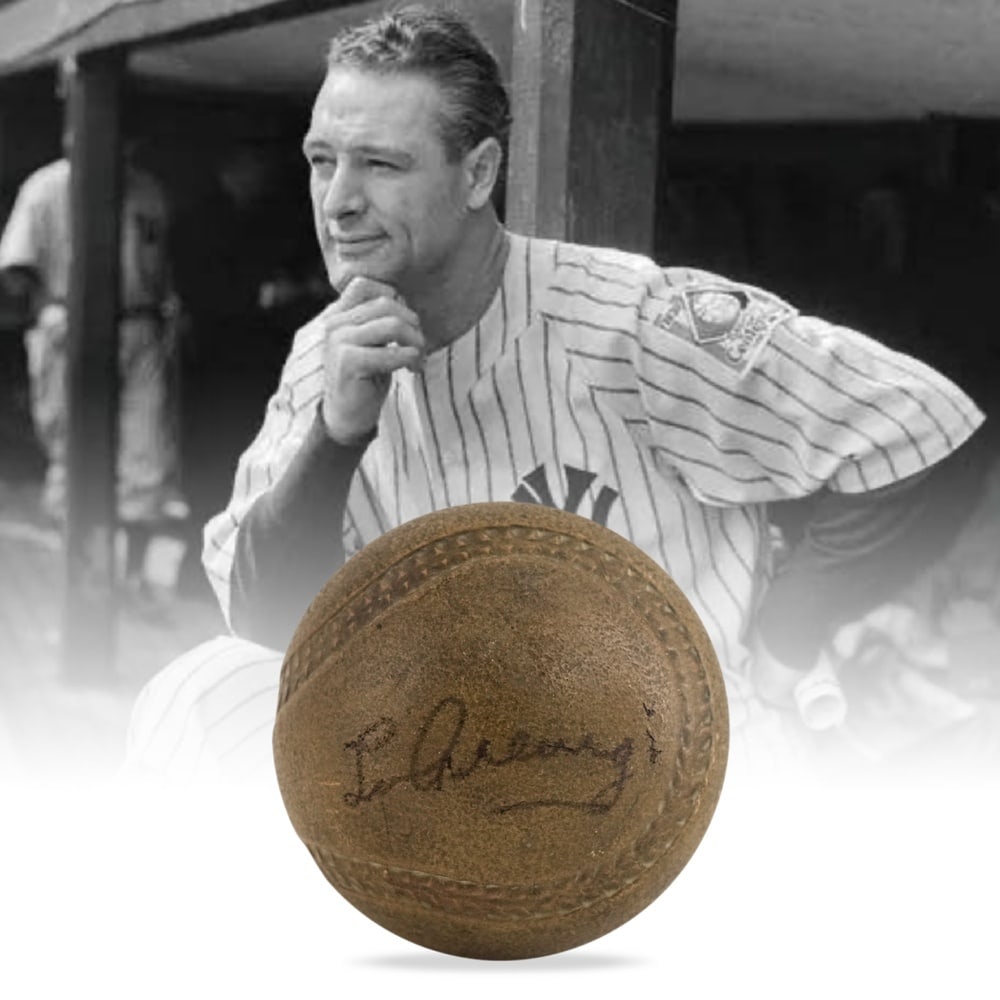 LOU GEHRIG SIGNED VINTAGE AMERICAN CIVILIAN BASEBALL, CIRCA 1930S: This vintage American civilian-use baseball dating to approximately the 1930s bears the autograph of Lou Gehrig, one of baseball's most revered legends and a cornerstone of the New York Yankees dynast
