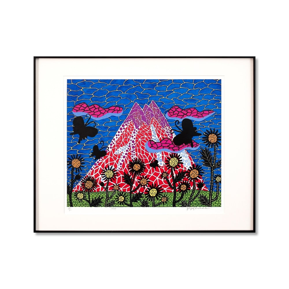 YAYOI KUSAMA (B.1929), SILKSCREEN PRINT: Signed (lower right) Image Dimensions: 18 1/2 x 16 1/8 in (47 x 41 cm) Framed Dimensions: 25 3/4 x 20 5/8 in (65.5 x 52.5 cm) Yayoi Kusama (b. 1929) stands as one of the most iconic and influential fe